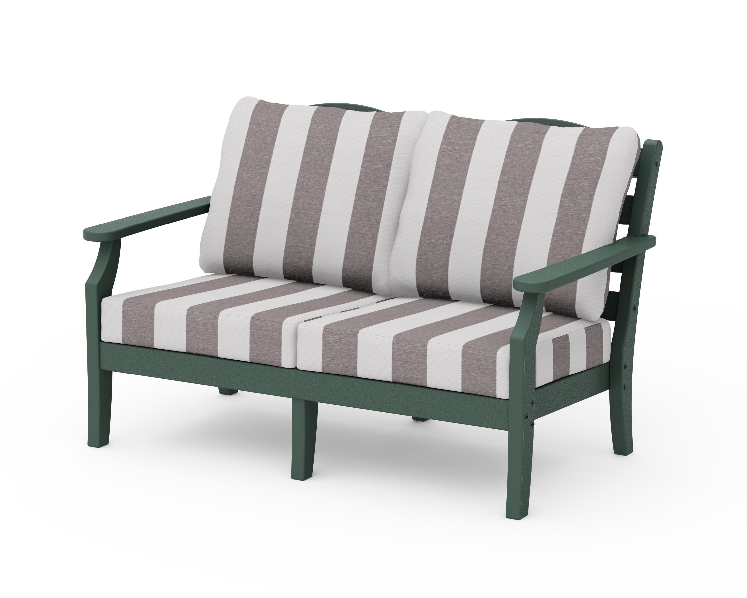 Draper James™ by POLYWOOD® Savannah Deep Seating Loveseat in Green / Cabana Stripe Grey Mist