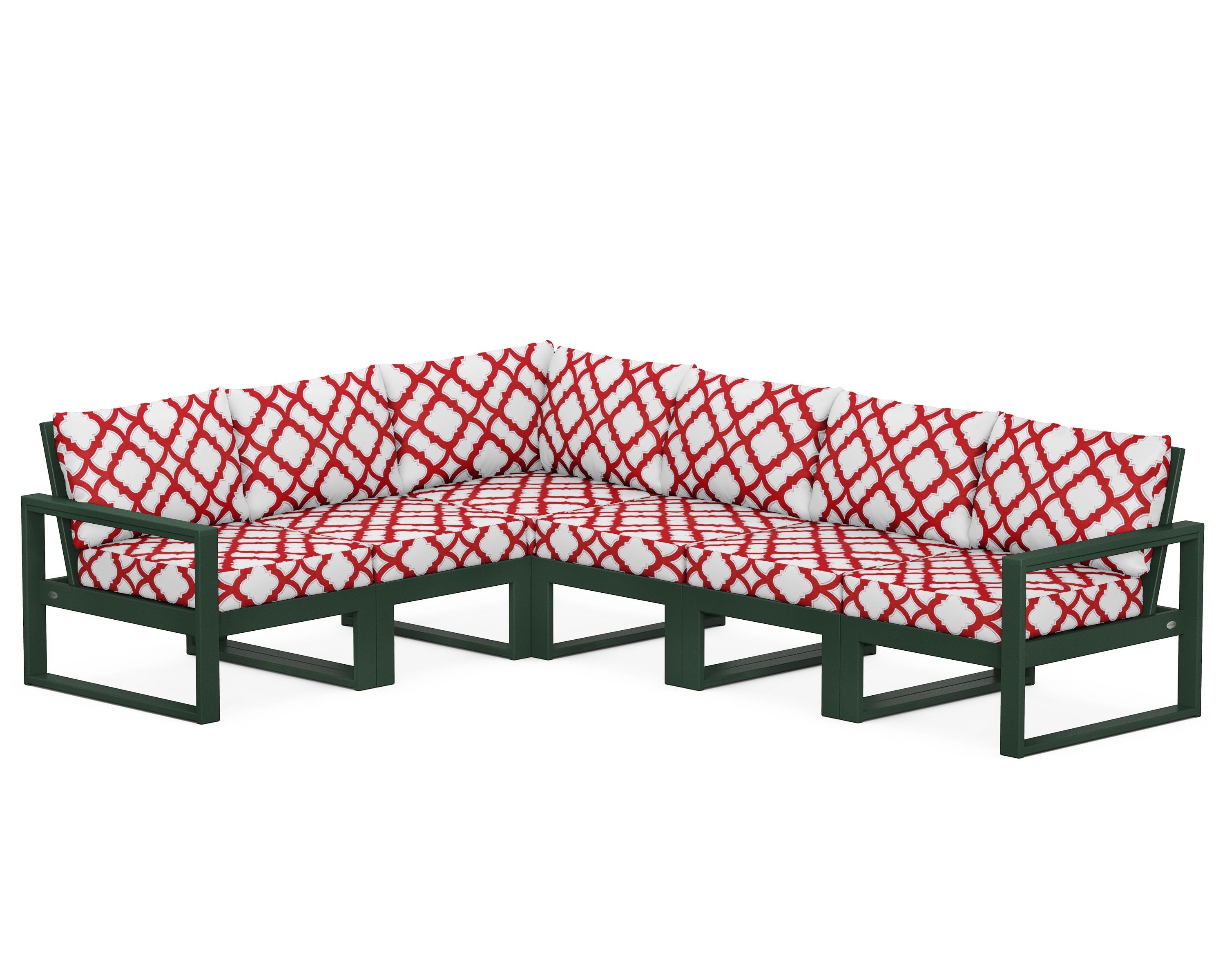POLYWOOD® EDGE 6-Piece Modular Deep Seating Set in Green / Trellis Crimson