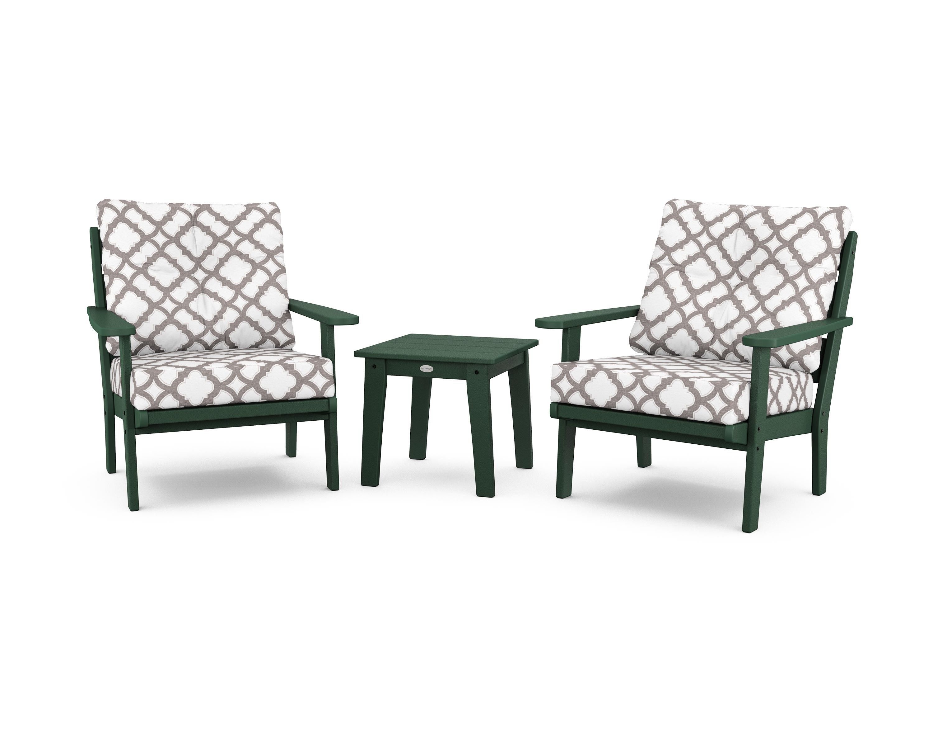 POLYWOOD® Lakeside 3-Piece Deep Seating Chair Set in Green / Trellis Grey Mist