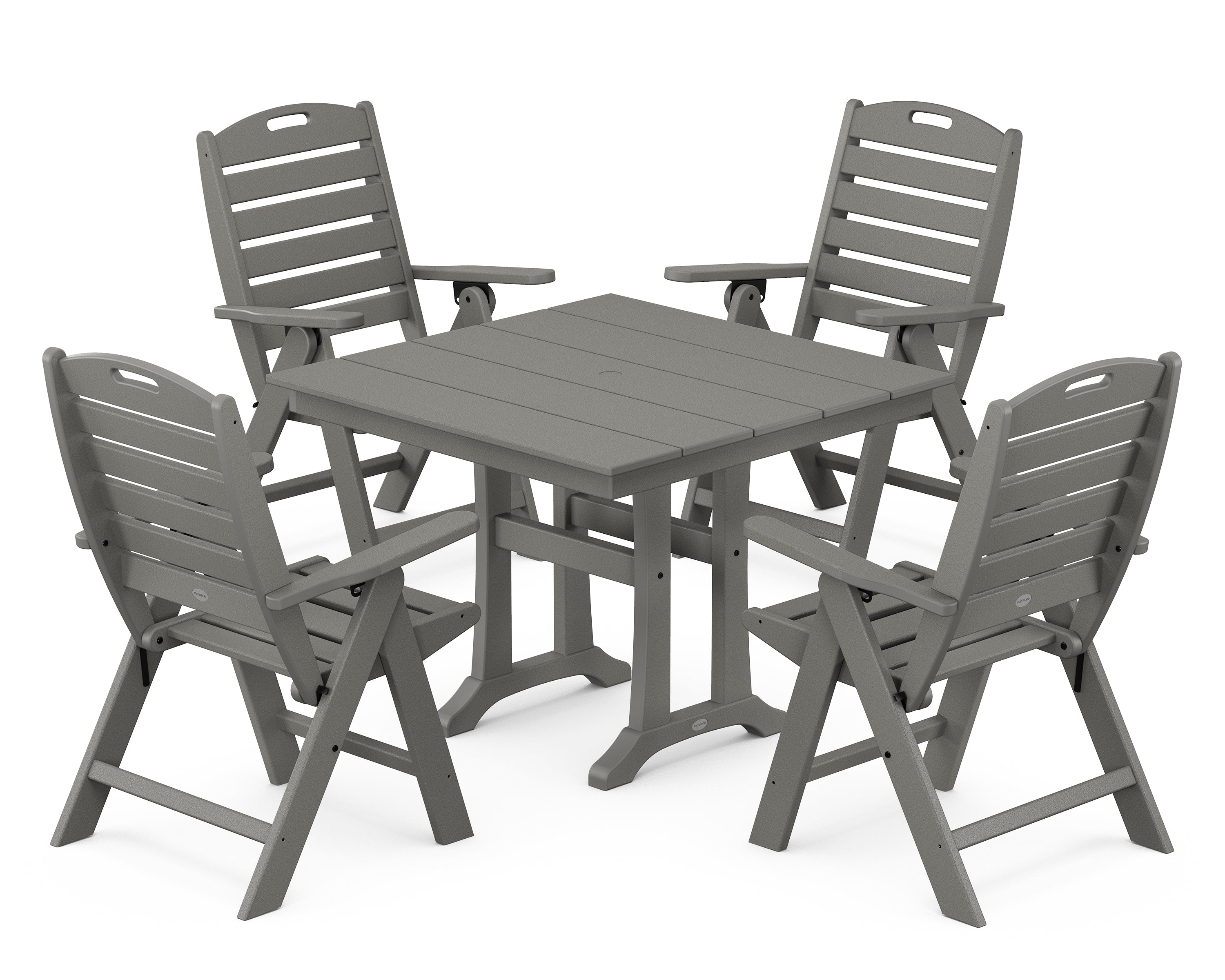 POLYWOOD® Nautical Folding Highback Chair 5-Piece Farmhouse Trestle Dining Set in Slate Grey