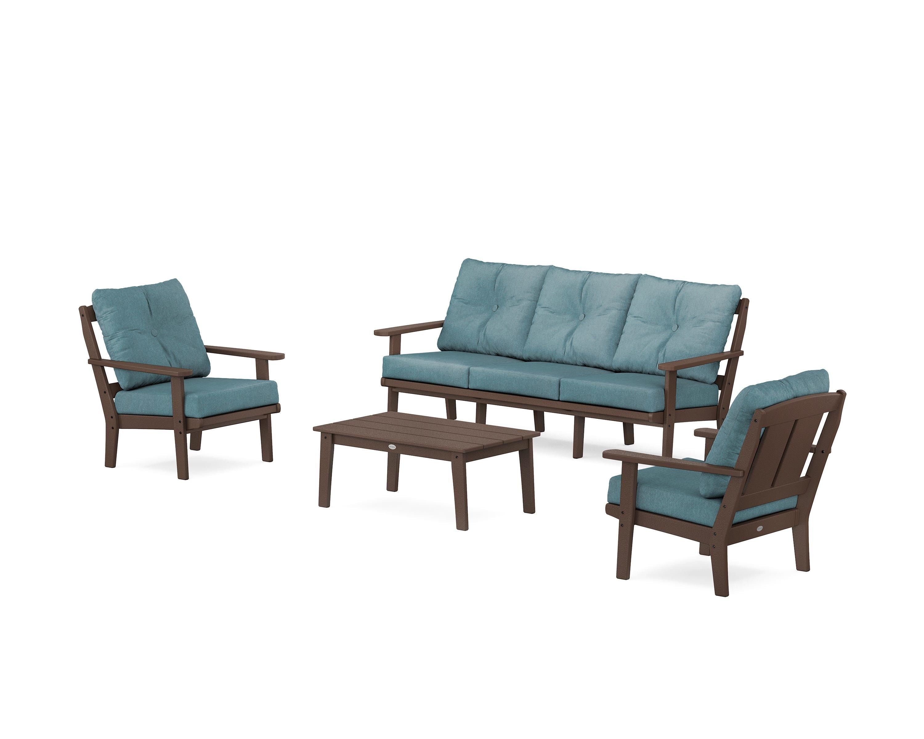 POLYWOOD® Mission 4-Piece Deep Seating Set with Sofa in Mahogany / Ocean Teal