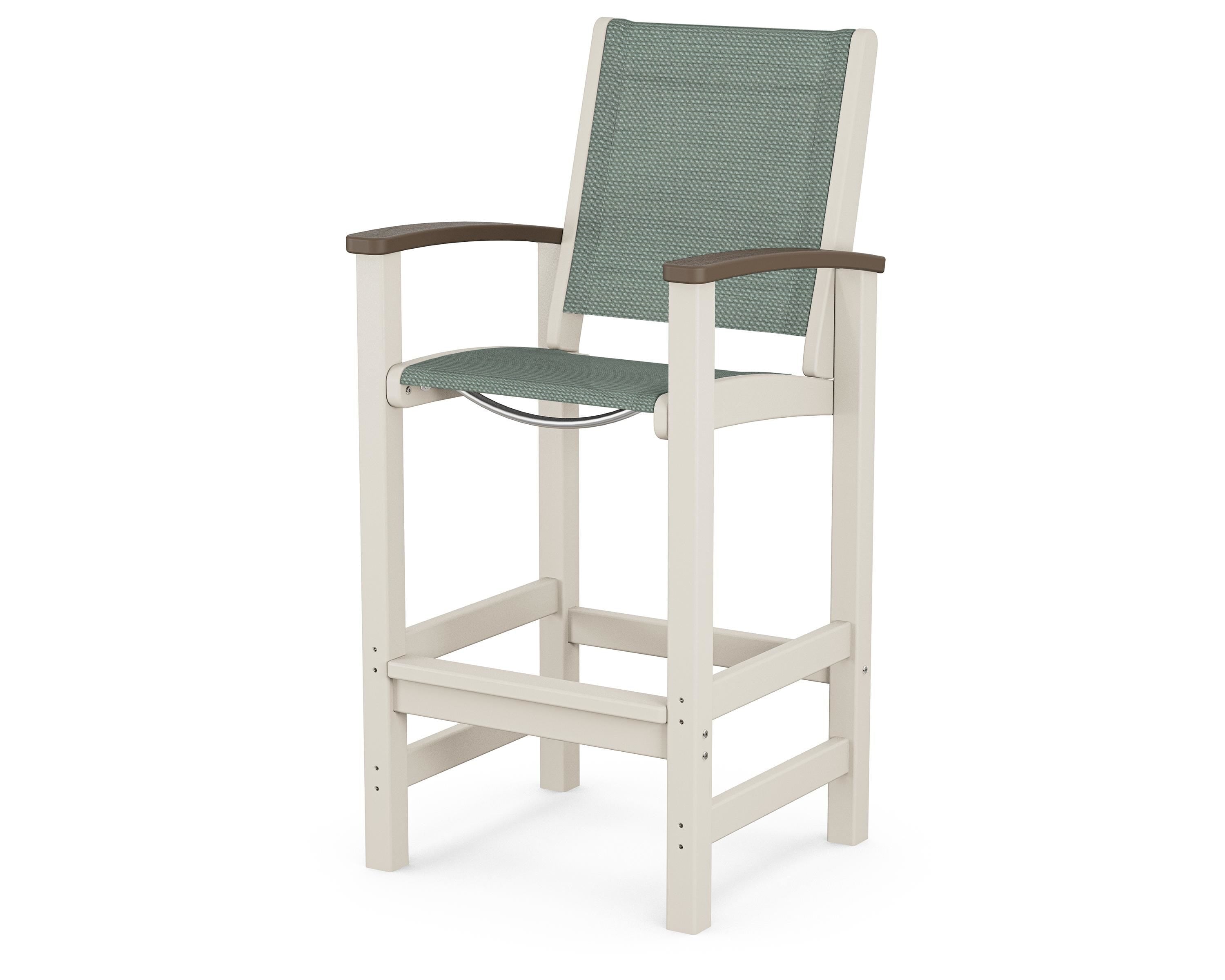 POLYWOOD® Coastal Bar Chair in Sand / Kona / Dupioni Sea Mist Sling