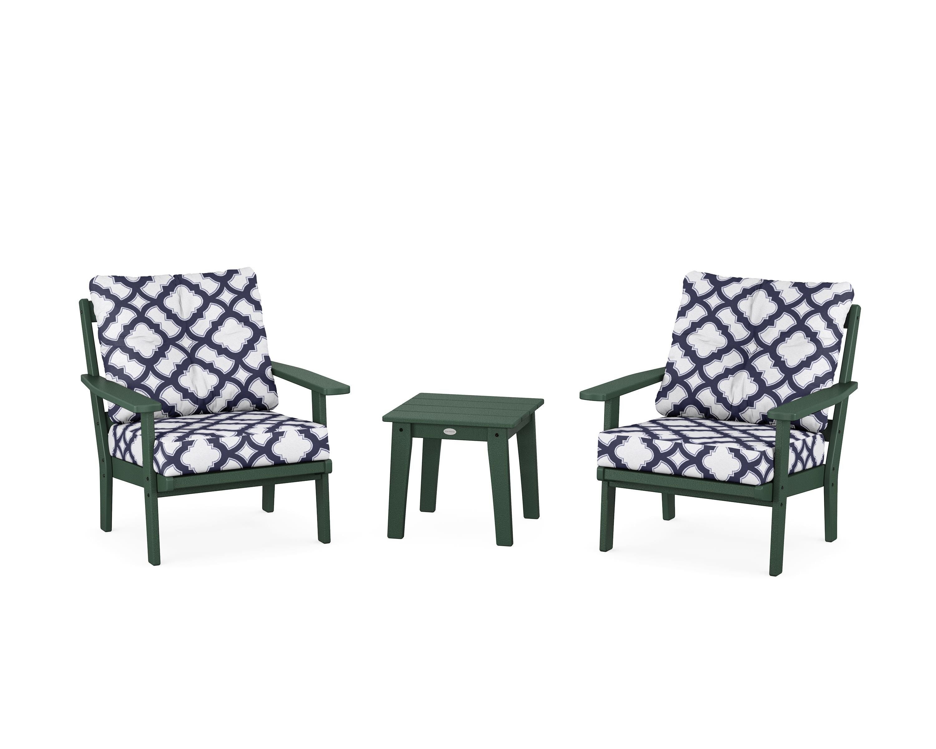 POLYWOOD® Prairie 3-Piece Deep Seating Set in Green / Trellis Navy