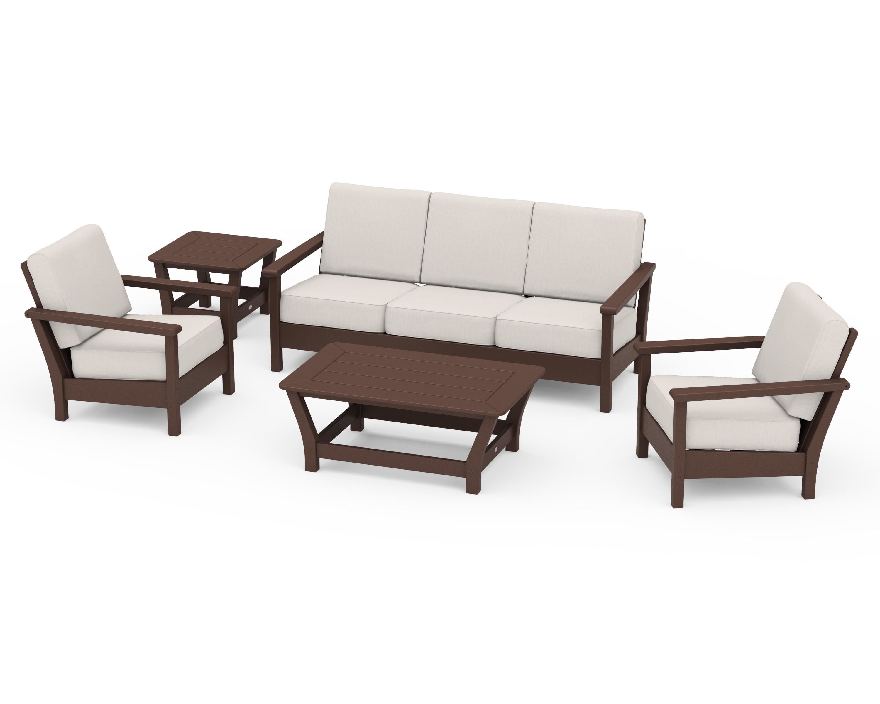 POLYWOOD® Harbour 5-Piece Deep Seating Set in Mahogany / Cast Ash