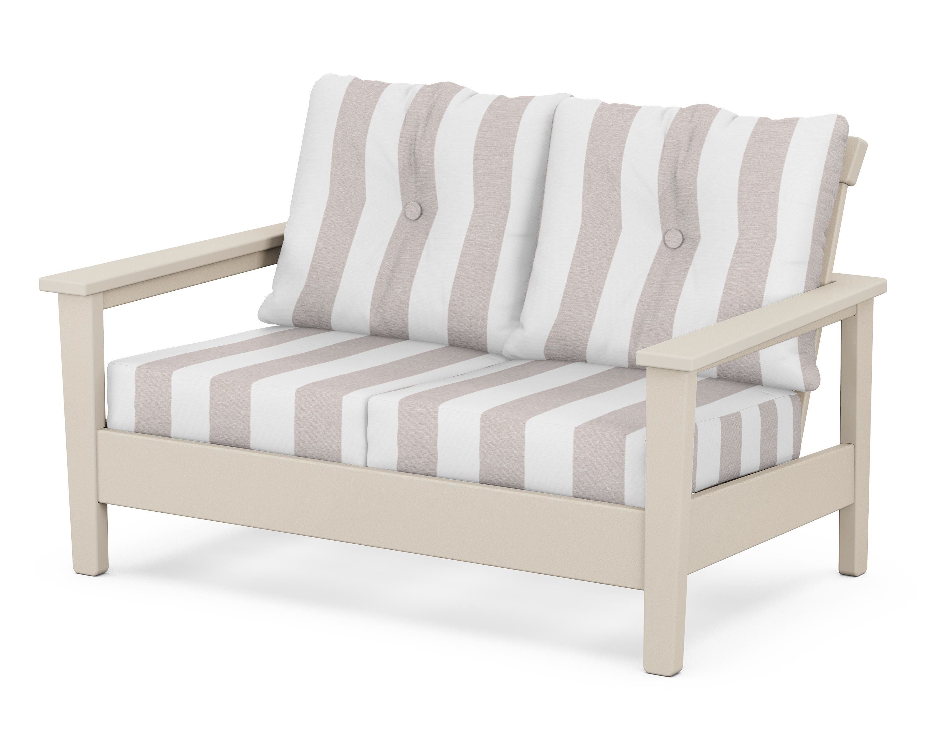 POLYWOOD® Prescott Deep Seating Loveseat in Sand / Cabana Stripe Dune Burlap