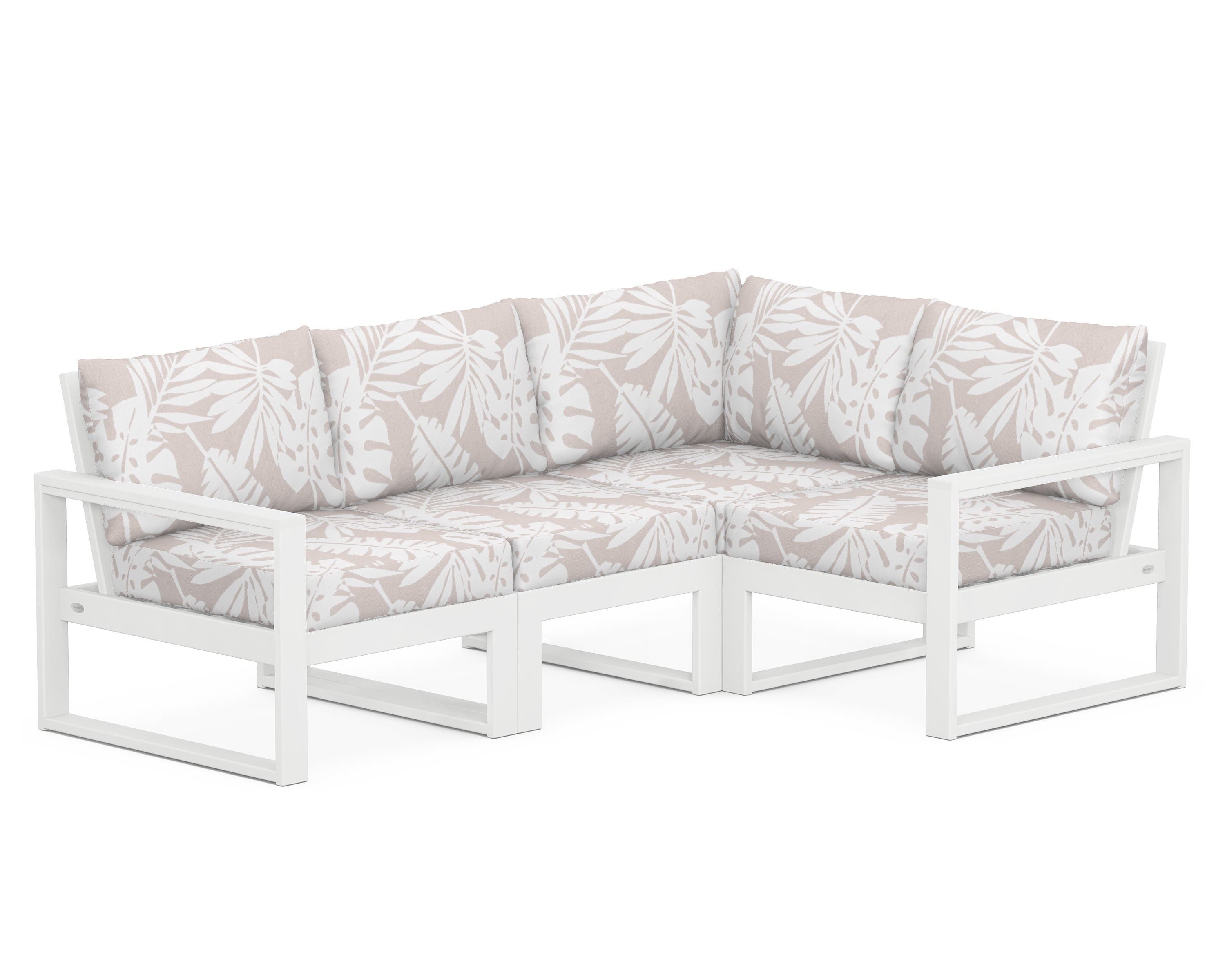 POLYWOOD® EDGE 4-Piece Modular Deep Seating Set in White / Leaf Dune Burlap