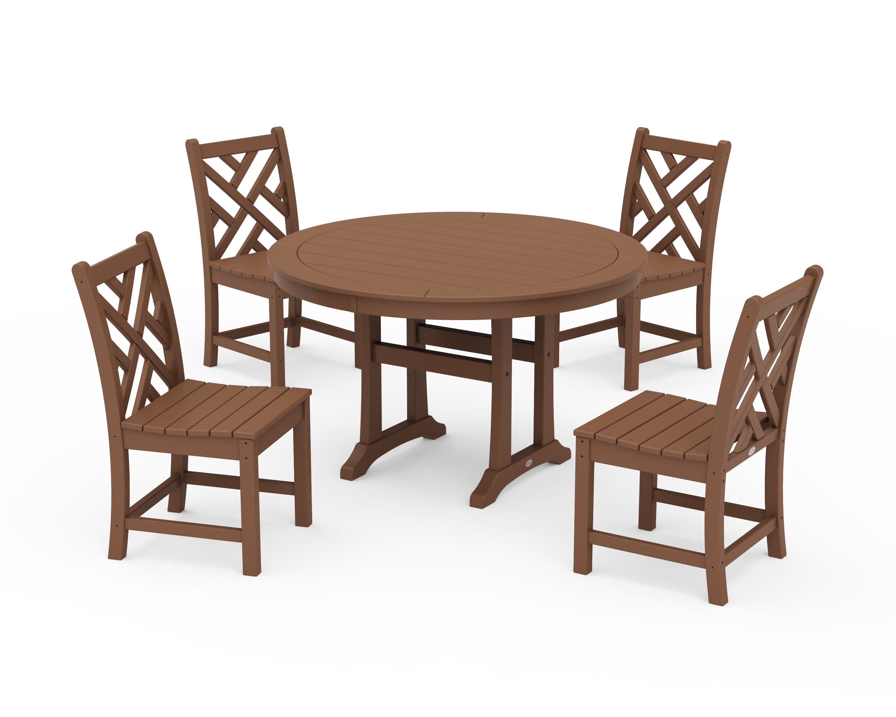 POLYWOOD® Chippendale Side Chair 5-Piece Round Dining Set With Trestle Legs in Teak