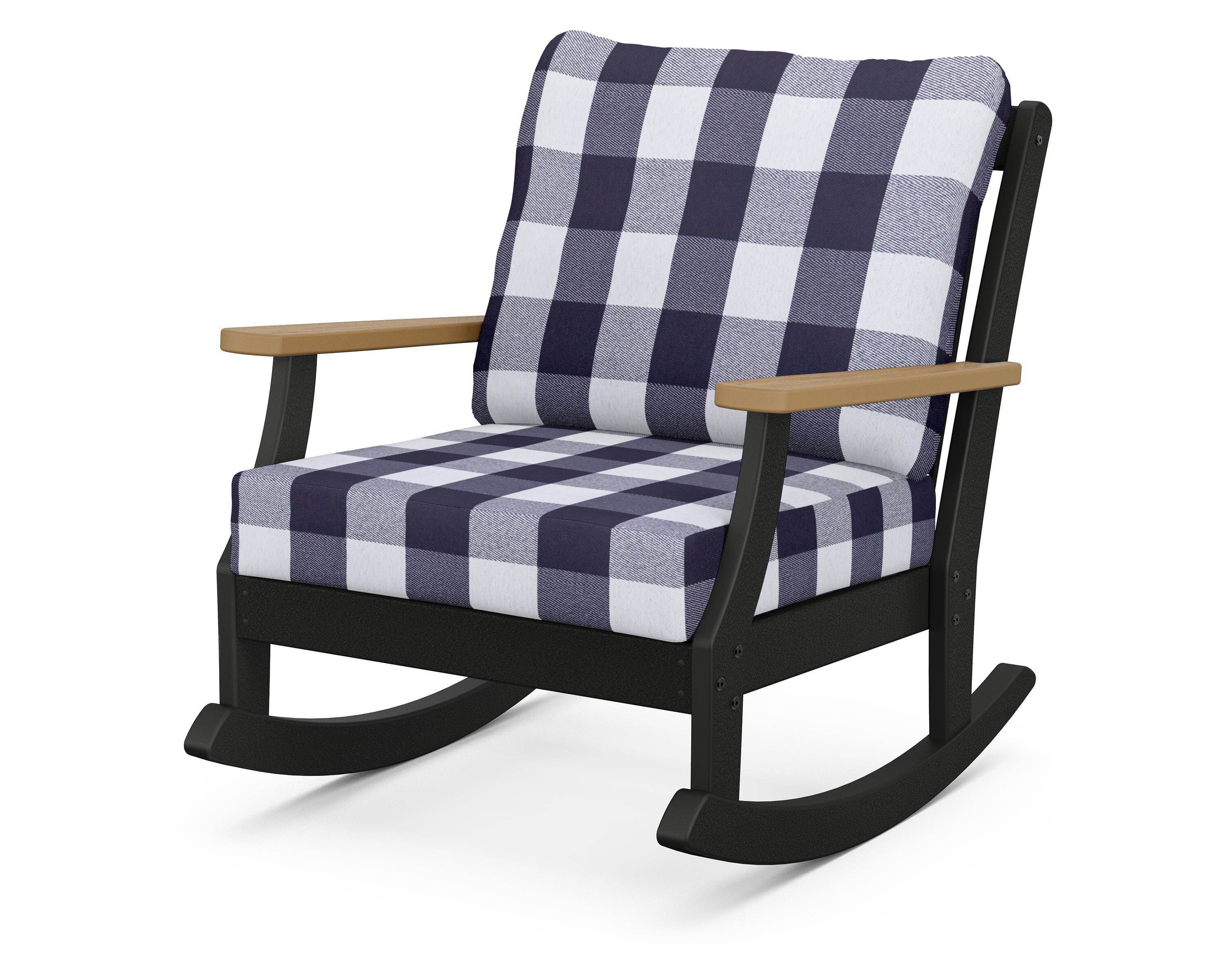 POLYWOOD® Braxton Deep Seating Rocking Chair in Black / Natural / Buffalo Plaid Navy