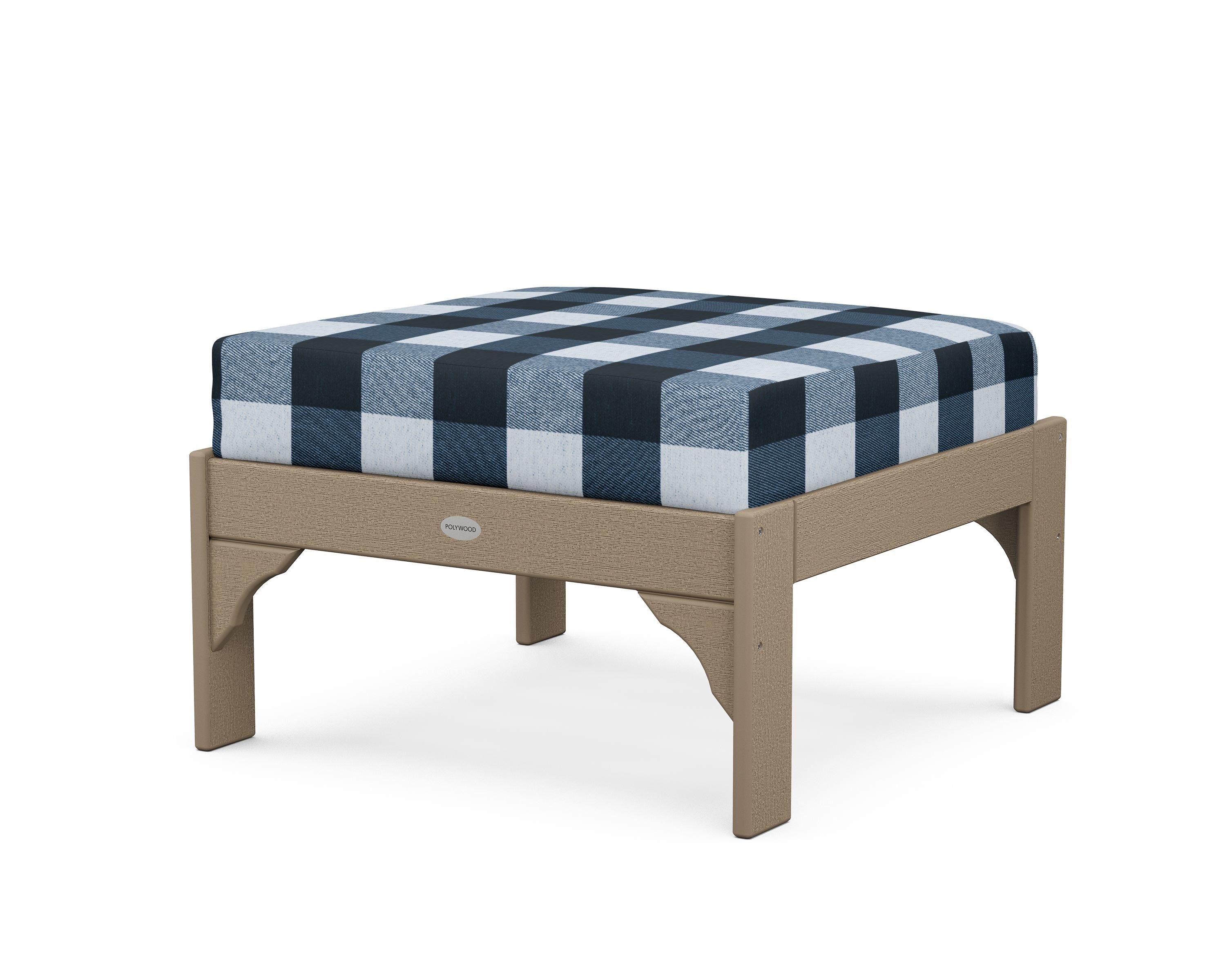 POLYWOOD® Vineyard Deep Seating Ottoman in Vintage Sahara / Buffalo Plaid Marine Indigo