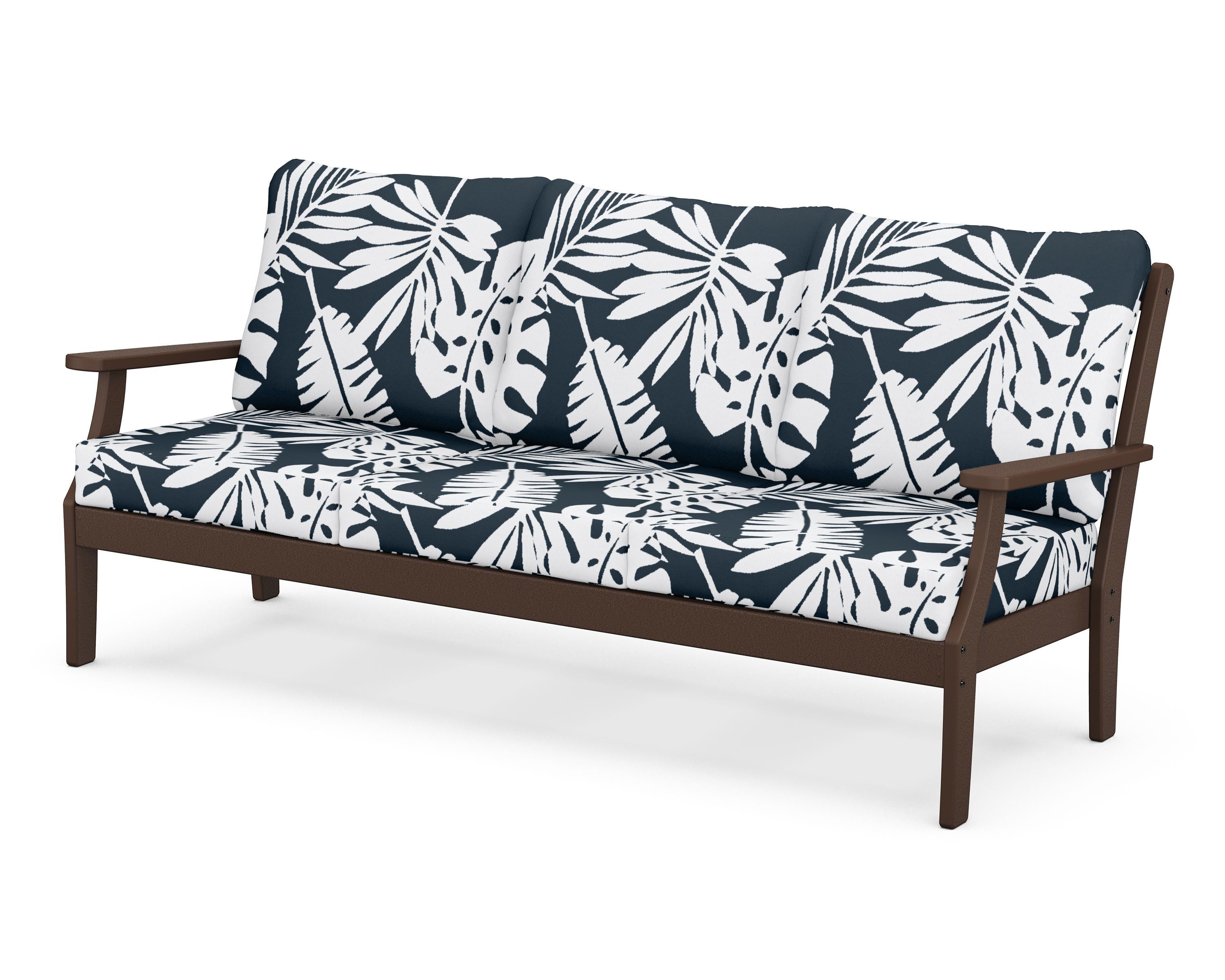 POLYWOOD® Braxton Deep Seating Sofa in Mahogany / Leaf Marine Indigo