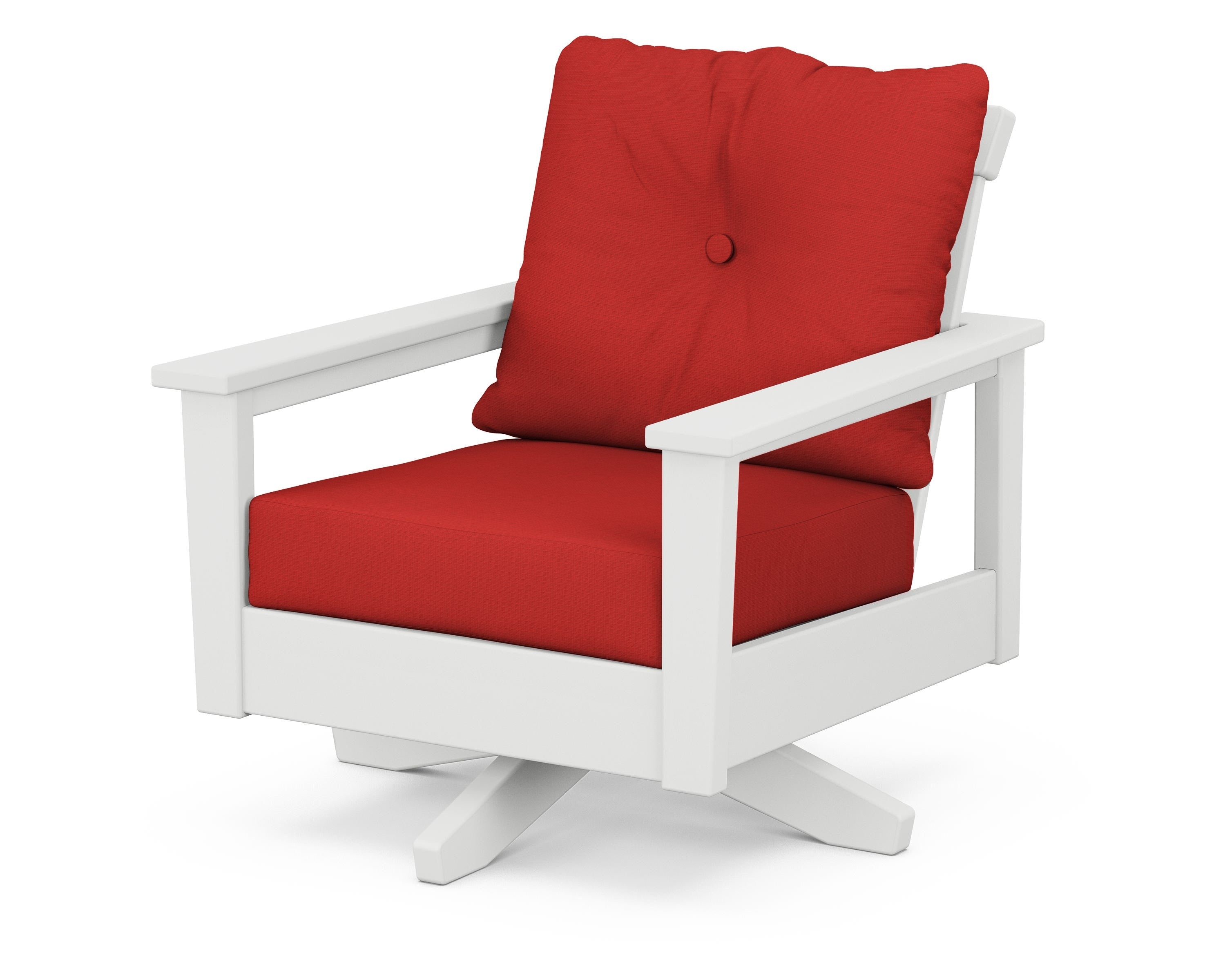 POLYWOOD® Prescott Deep Seating Swivel Chair in White / Crimson Linen