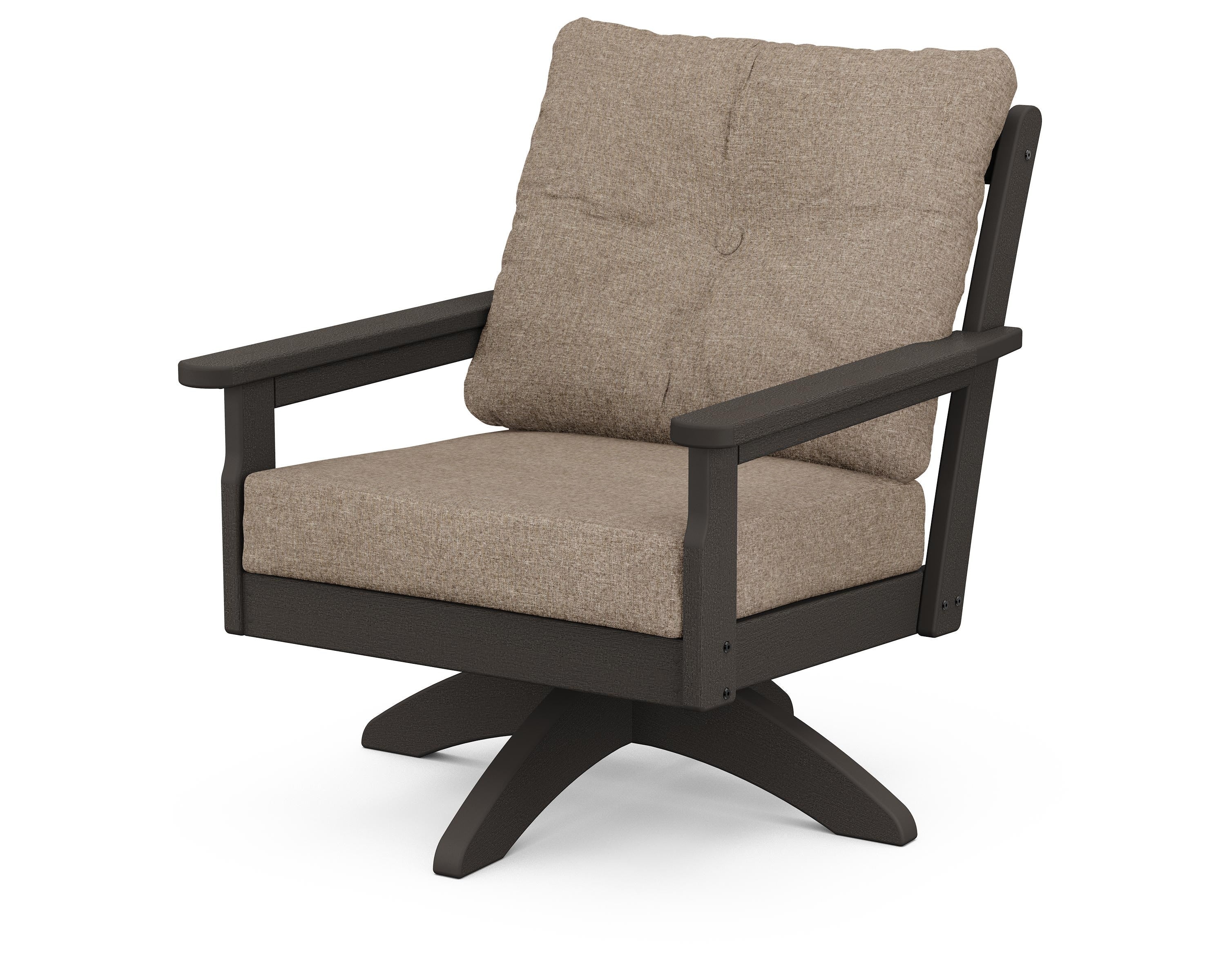 POLYWOOD® Vineyard Deep Seating Swivel Chair in Vintage Coffee / Spiced Burlap