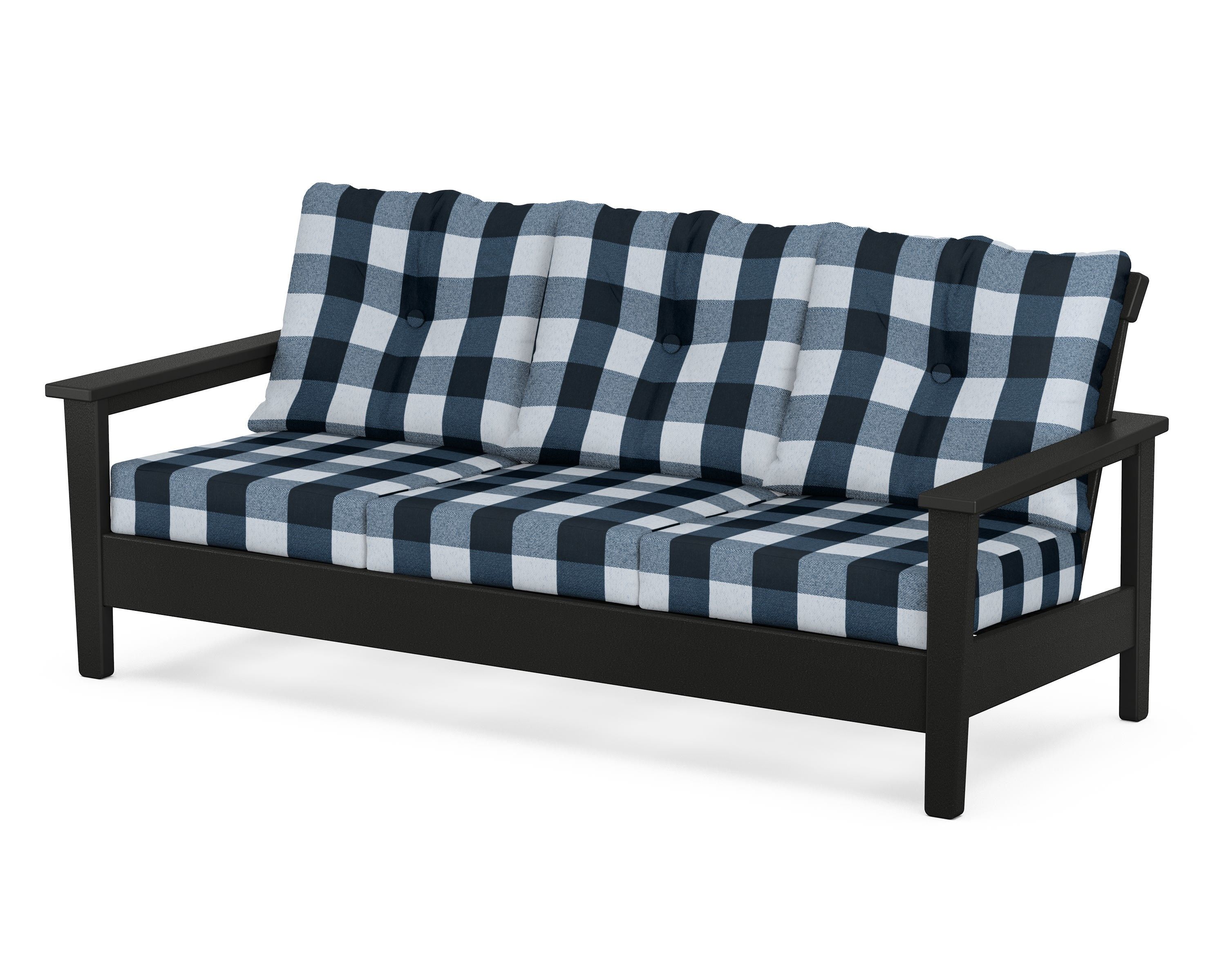POLYWOOD® Prescott Deep Seating Sofa in Black / Buffalo Plaid Marine Indigo