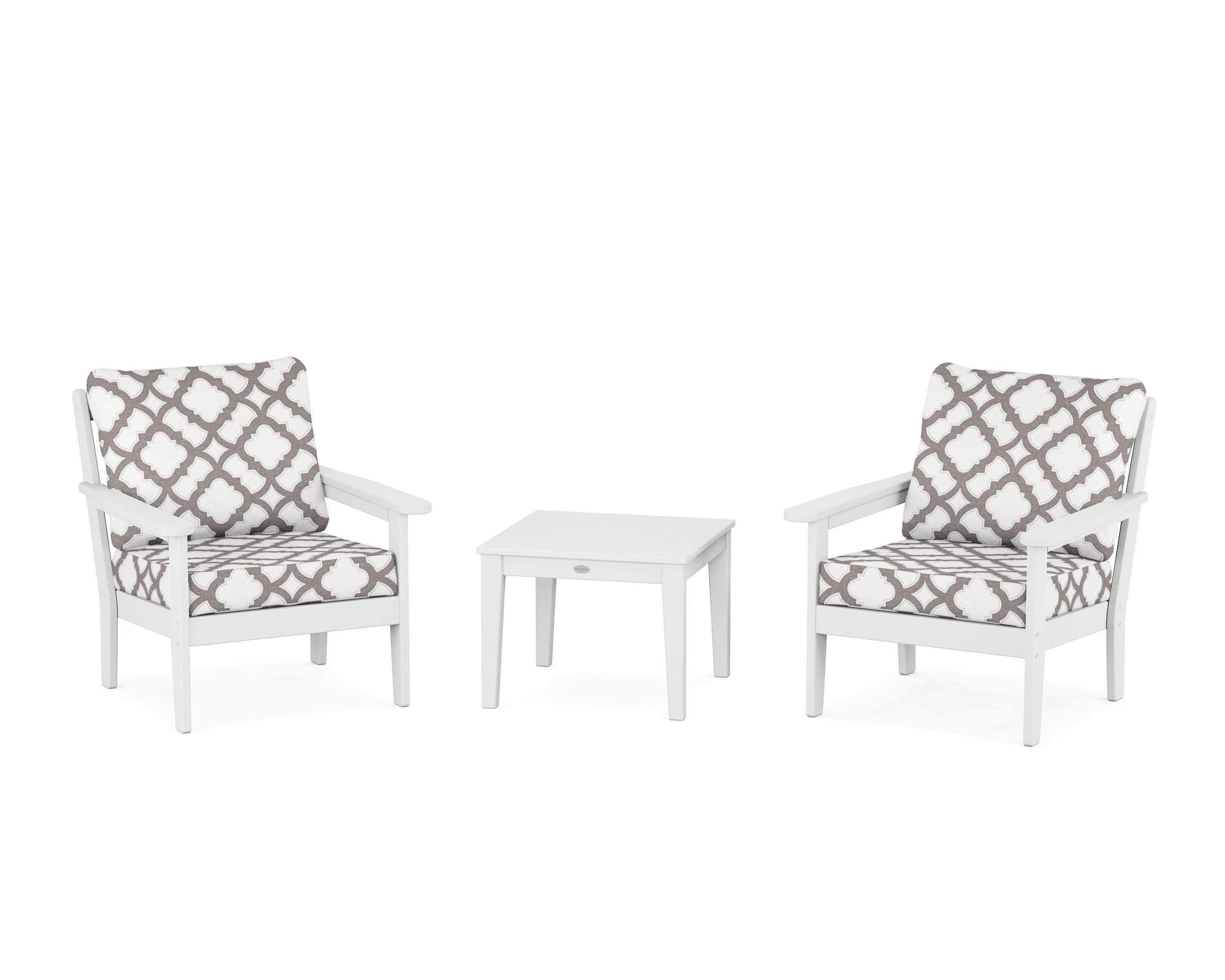 Country Living Cottage 3-Piece Deep Seating Set in White / Trellis Grey Mist