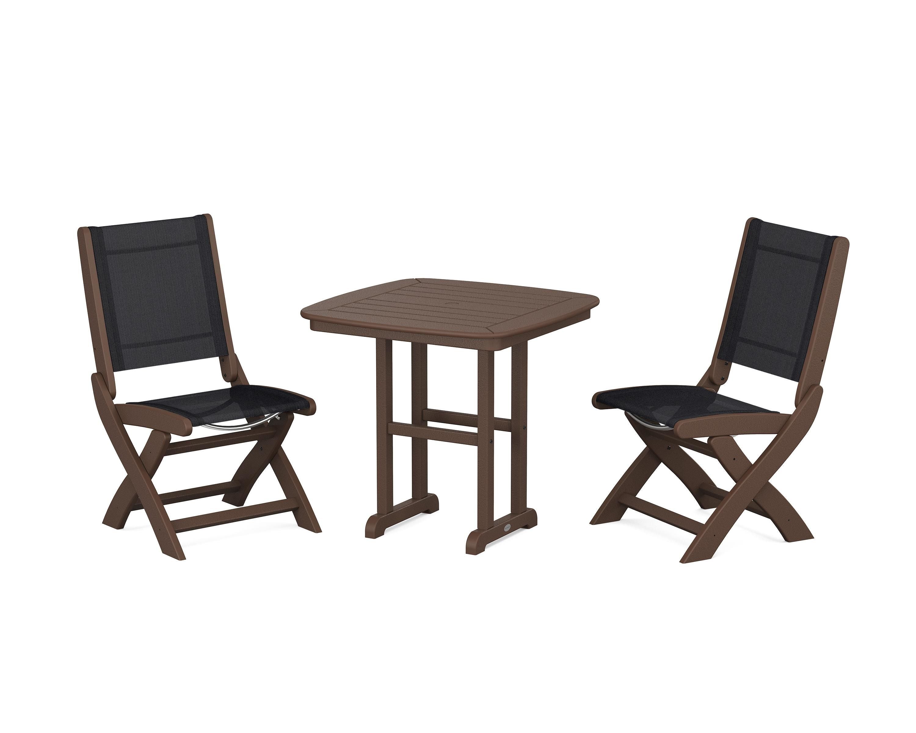 POLYWOOD® Coastal Folding Side Chair 3-Piece Dining Set in Mahogany / Black Sling
