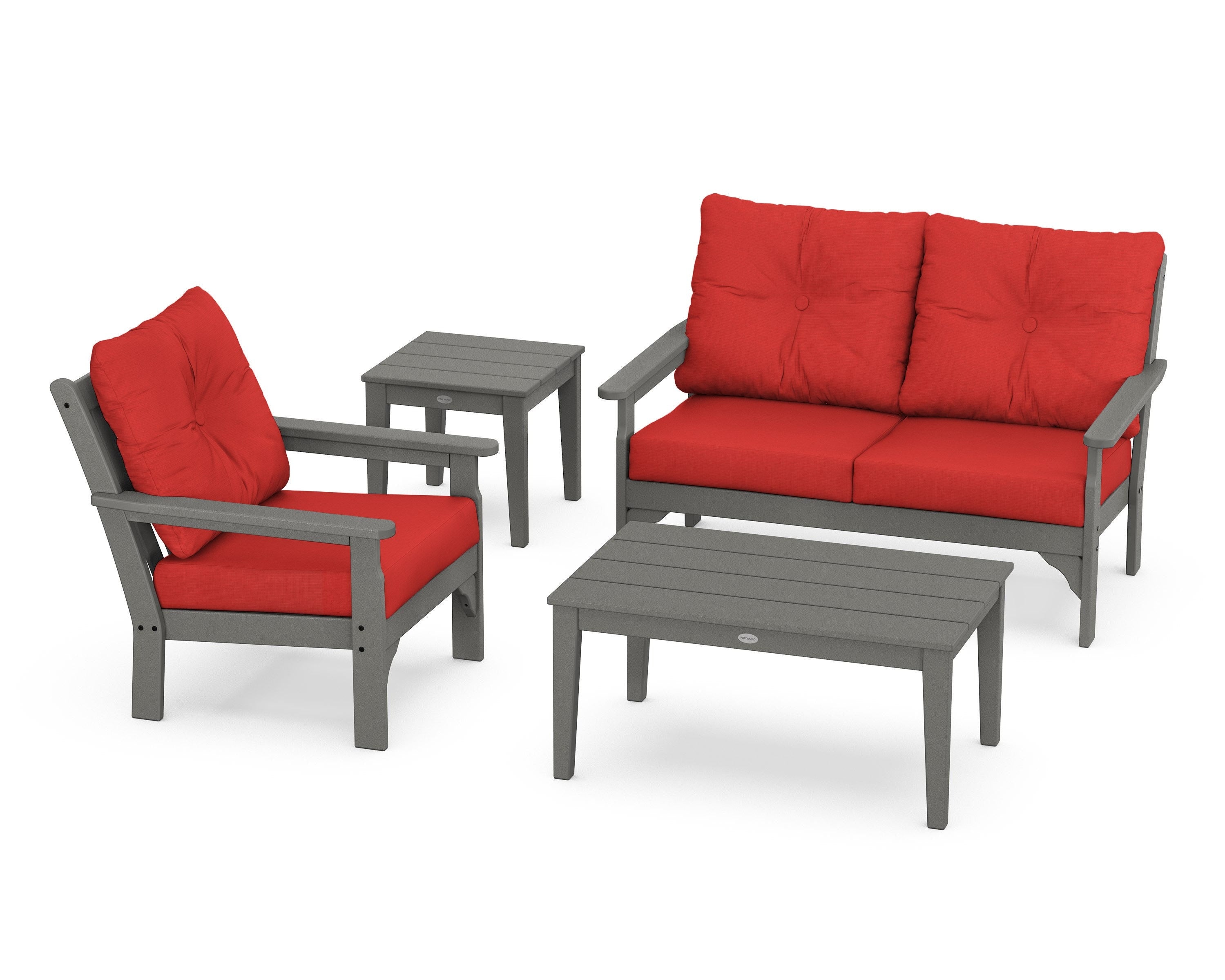 POLYWOOD® Vineyard 4-Piece Deep Seating Set in Slate Grey / Crimson Linen