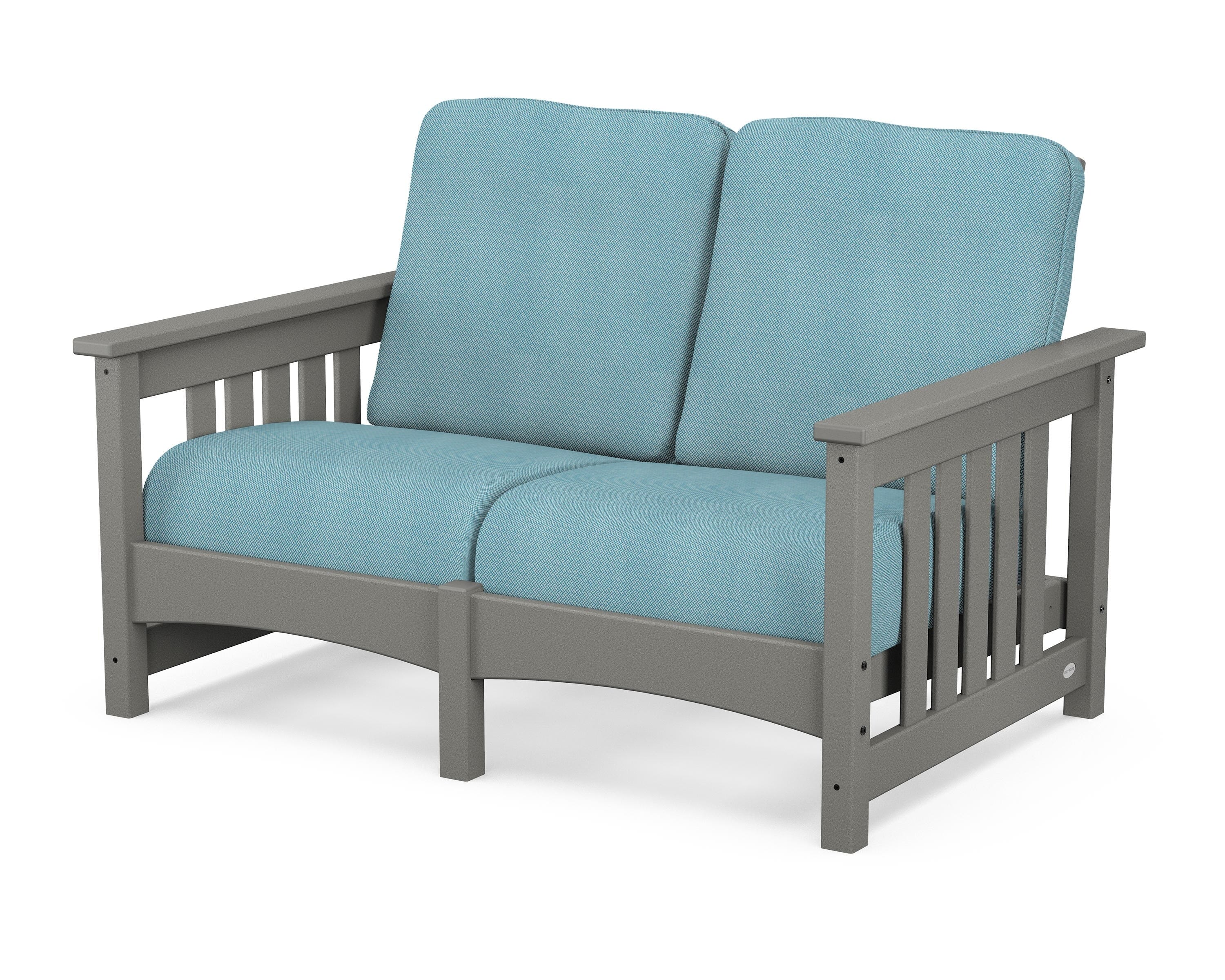 POLYWOOD® Club Mission Loveseat in Slate Grey / Lattice Sky Blue