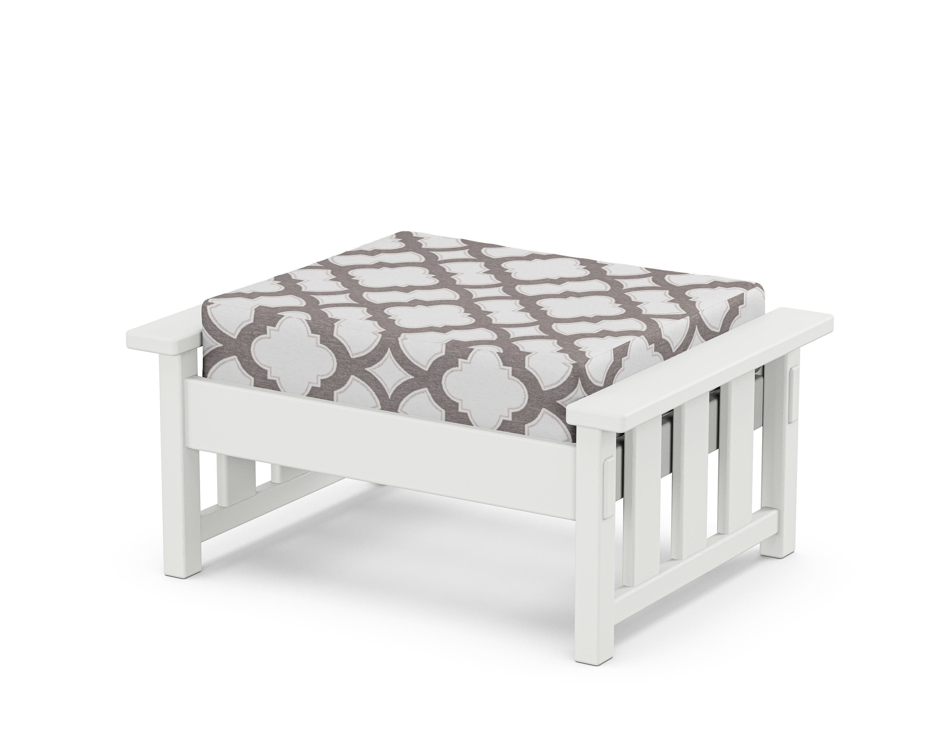 Martha Stewart by POLYWOOD® Acadia Deep Seating Ottoman in White / Trellis Grey Mist