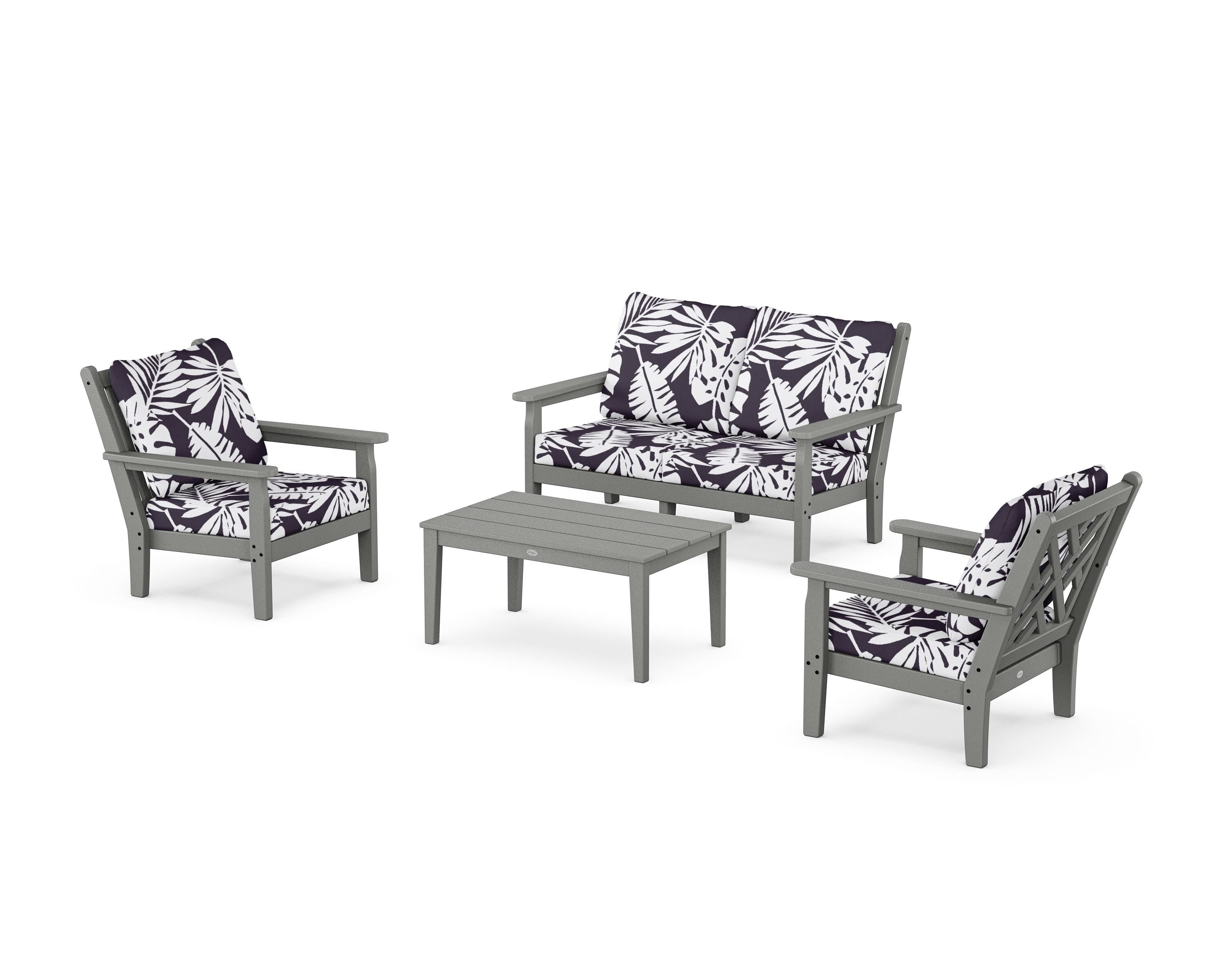 POLYWOOD® Chippendale 4-Piece Deep Seating Set with Loveseat in Slate Grey / Leaf Navy