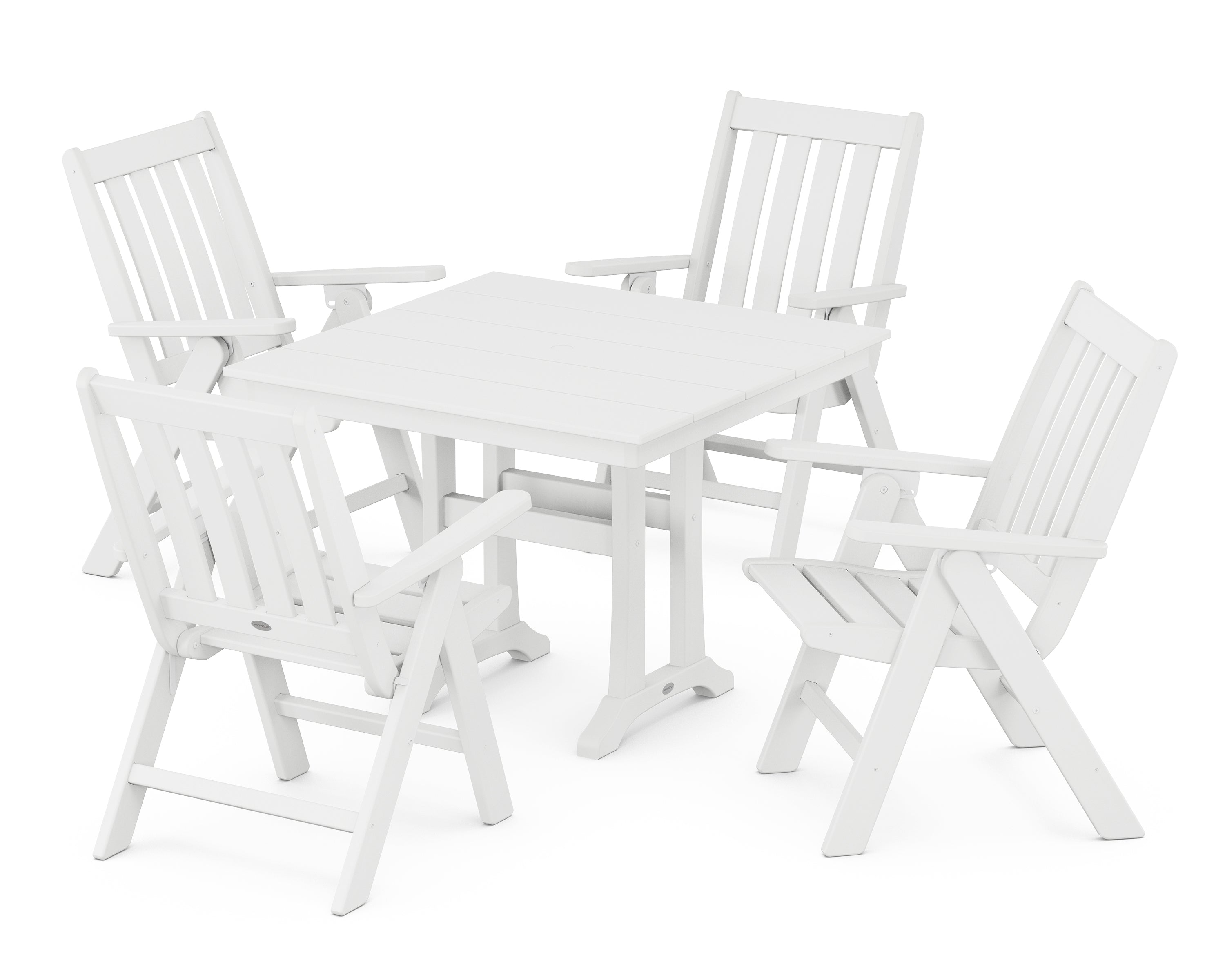 POLYWOOD® Vineyard Folding 5-Piece Farmhouse Dining Set With Trestle Legs in White
