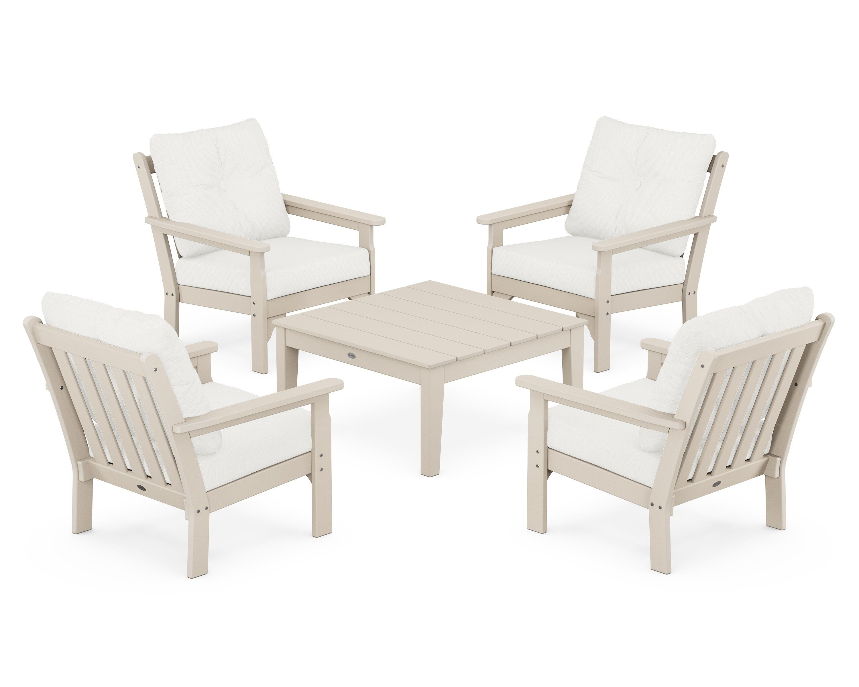POLYWOOD® Vineyard 5-Piece Deep Seating Conversation Set in Sand / Natural Linen