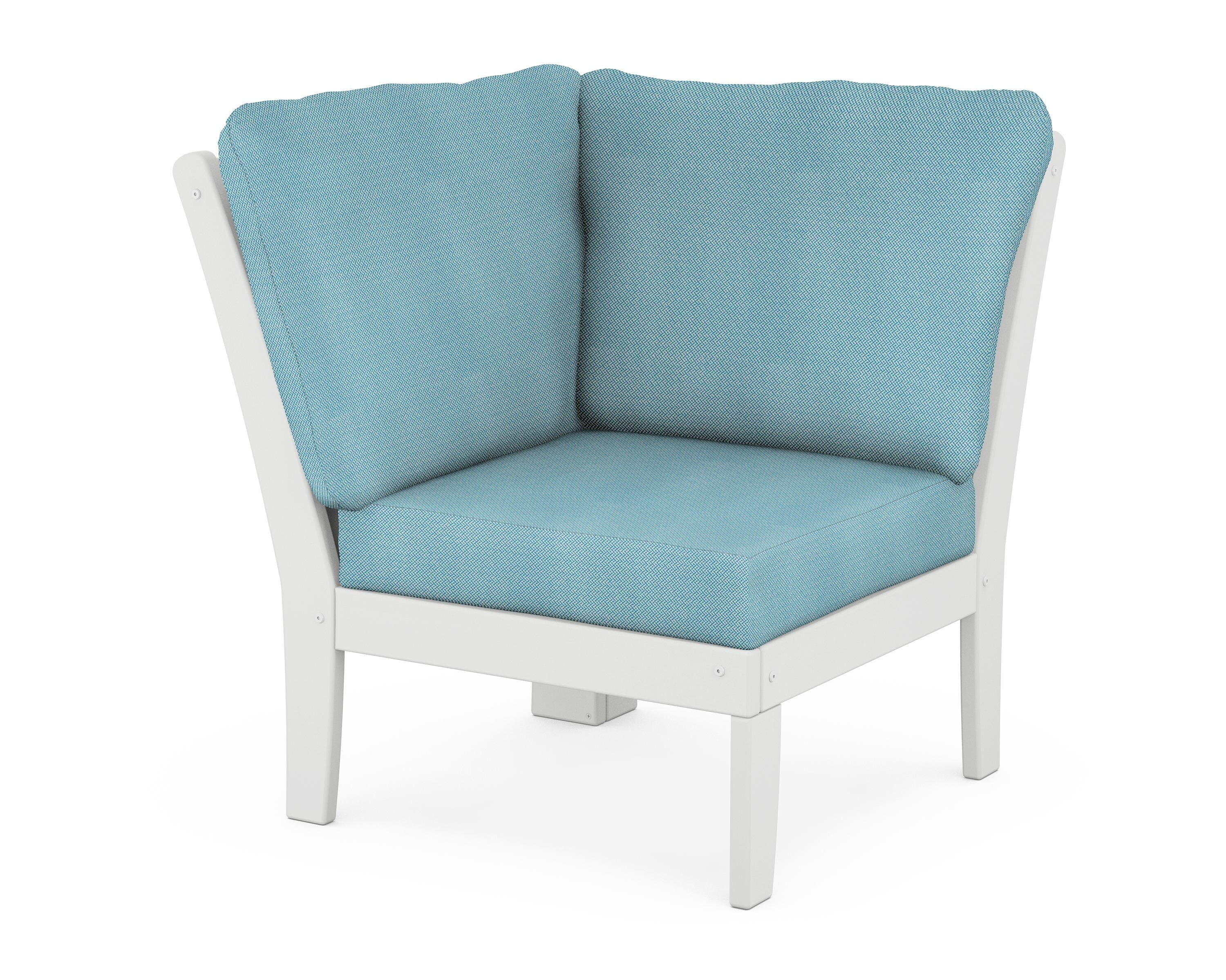 POLYWOOD® Braxton Modular Corner Chair in White / Lattice Sky Blue