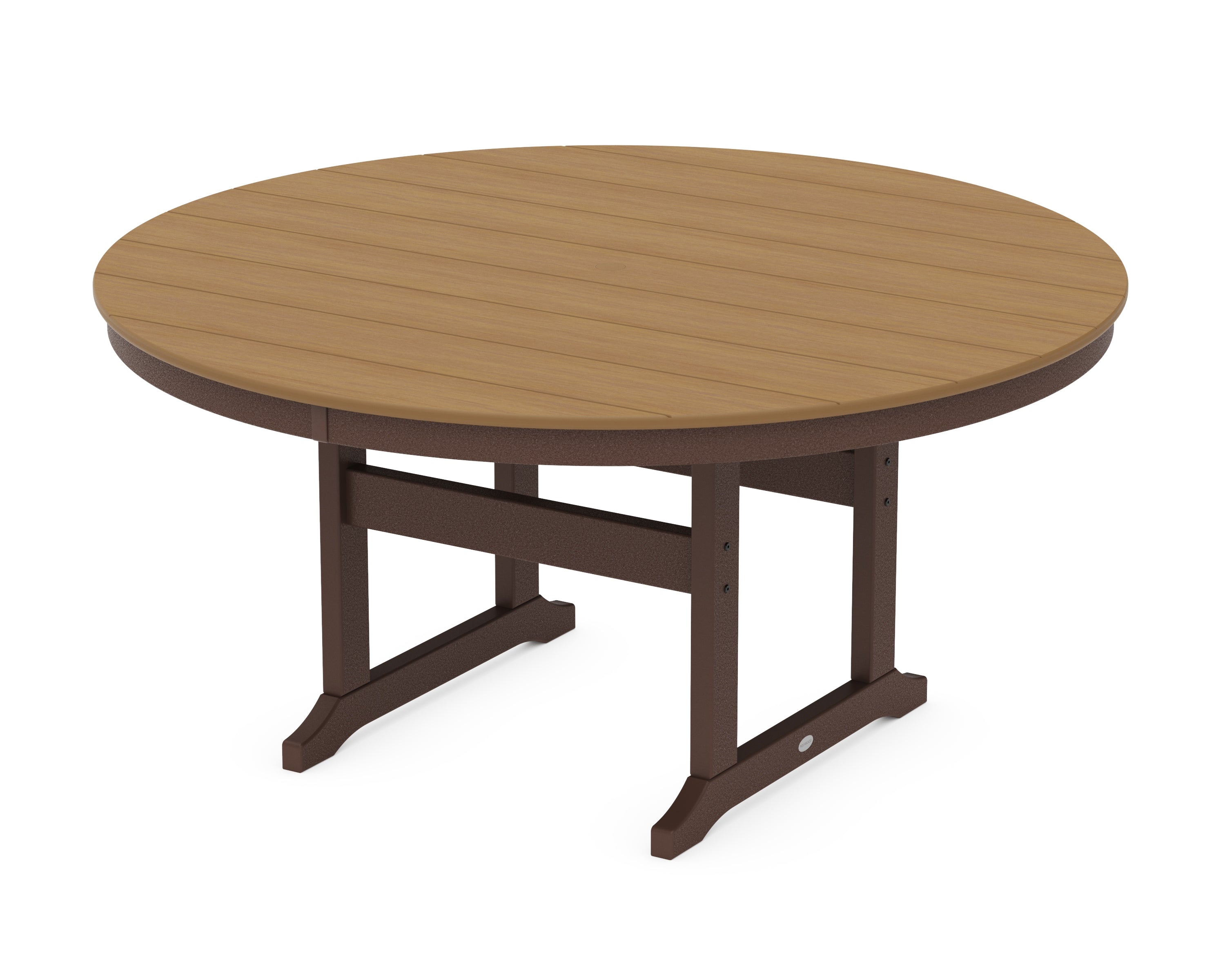 POLYWOOD® 60" Round Farmhouse Dining Table in Mahogany / Natural