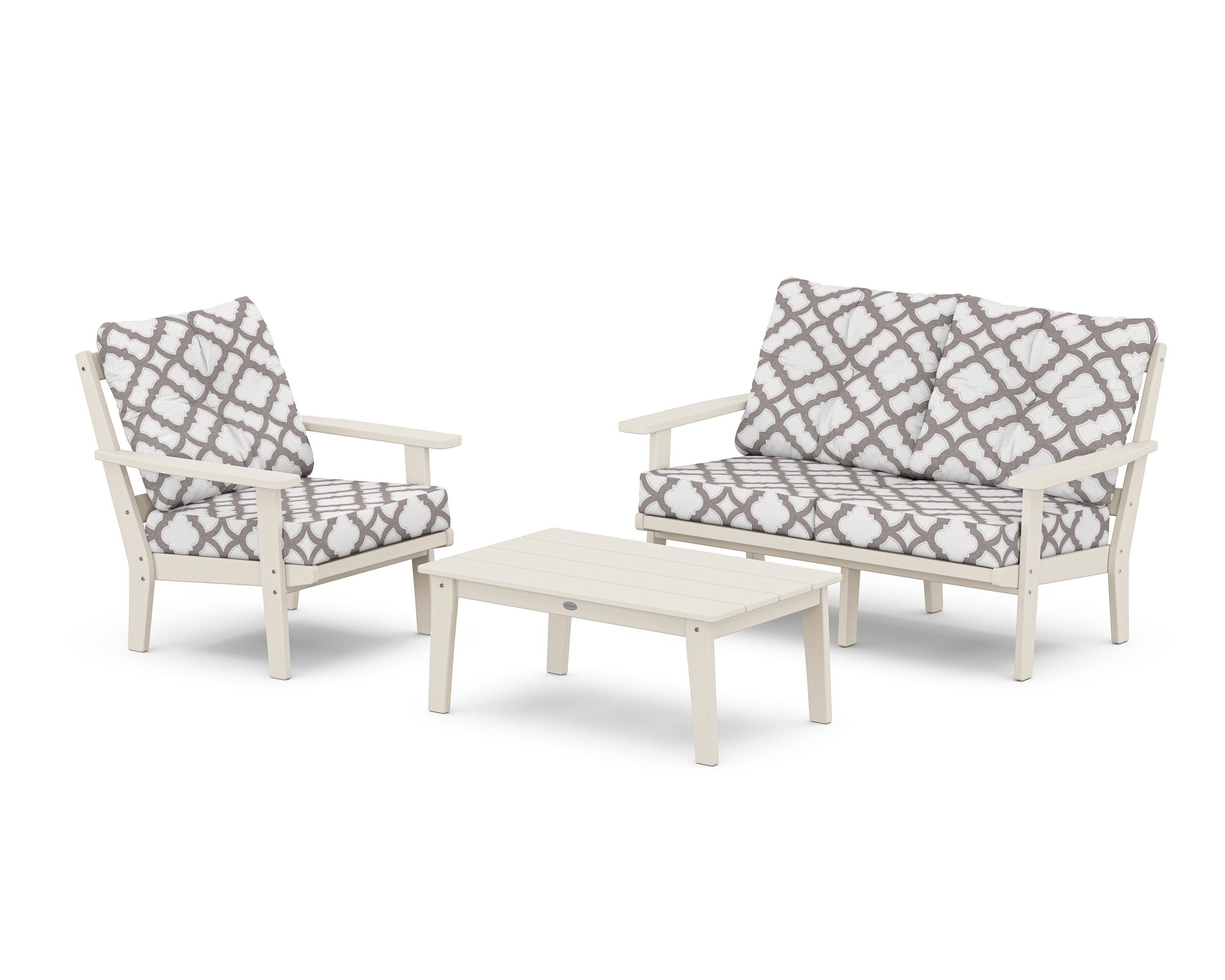 POLYWOOD® Prairie 3-Piece Deep Seating Set with Loveseat in Sand / Trellis Grey Mist
