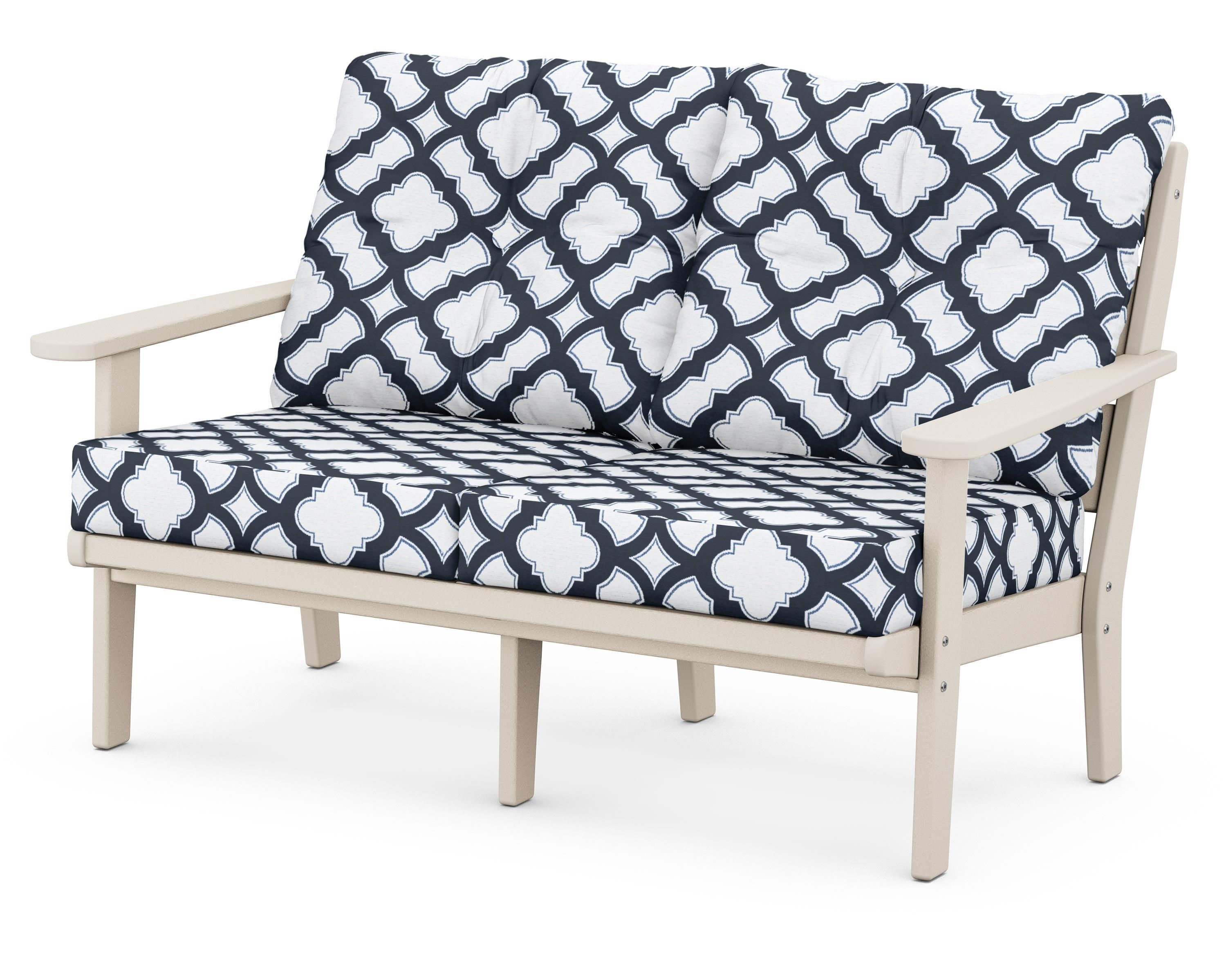 POLYWOOD® Lakeside Deep Seating Loveseat in Sand / Trellis Marine Indigo