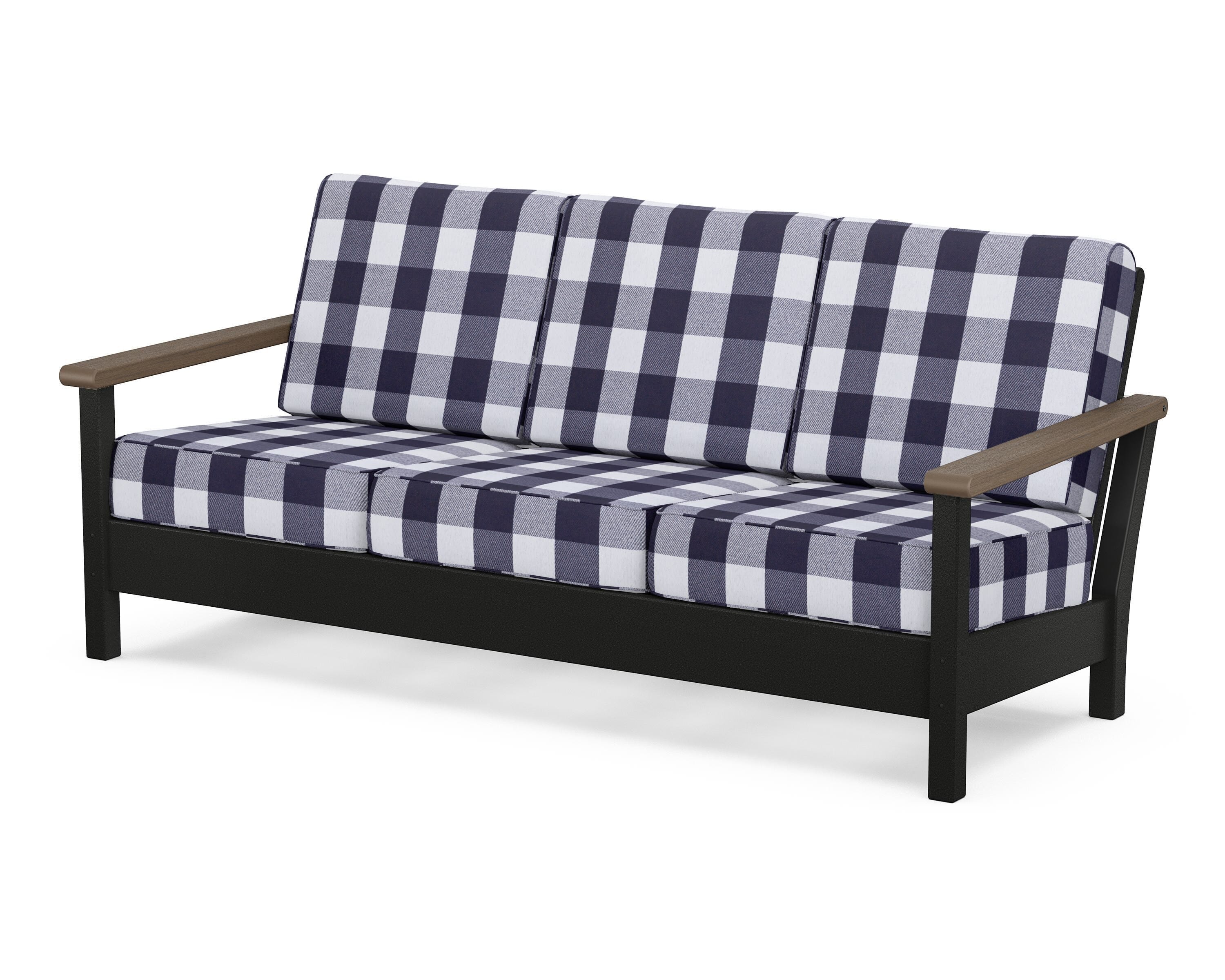 POLYWOOD® Harbour Deep Seating Sofa in Black / Kona / Buffalo Plaid Navy