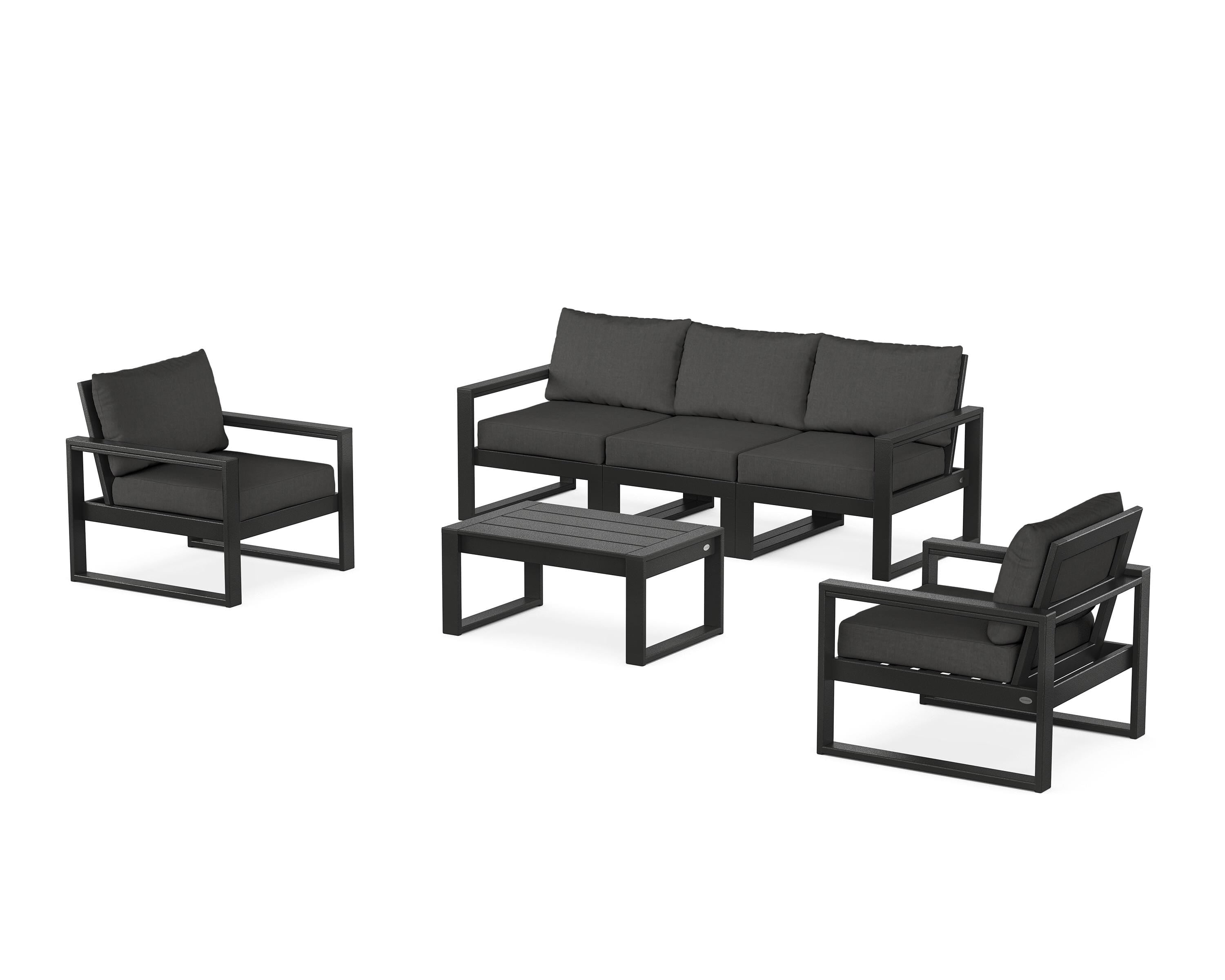 POLYWOOD® EDGE Sectional 4-Piece Deep Seating Set with Sofa in Black / Spectrum Carbon