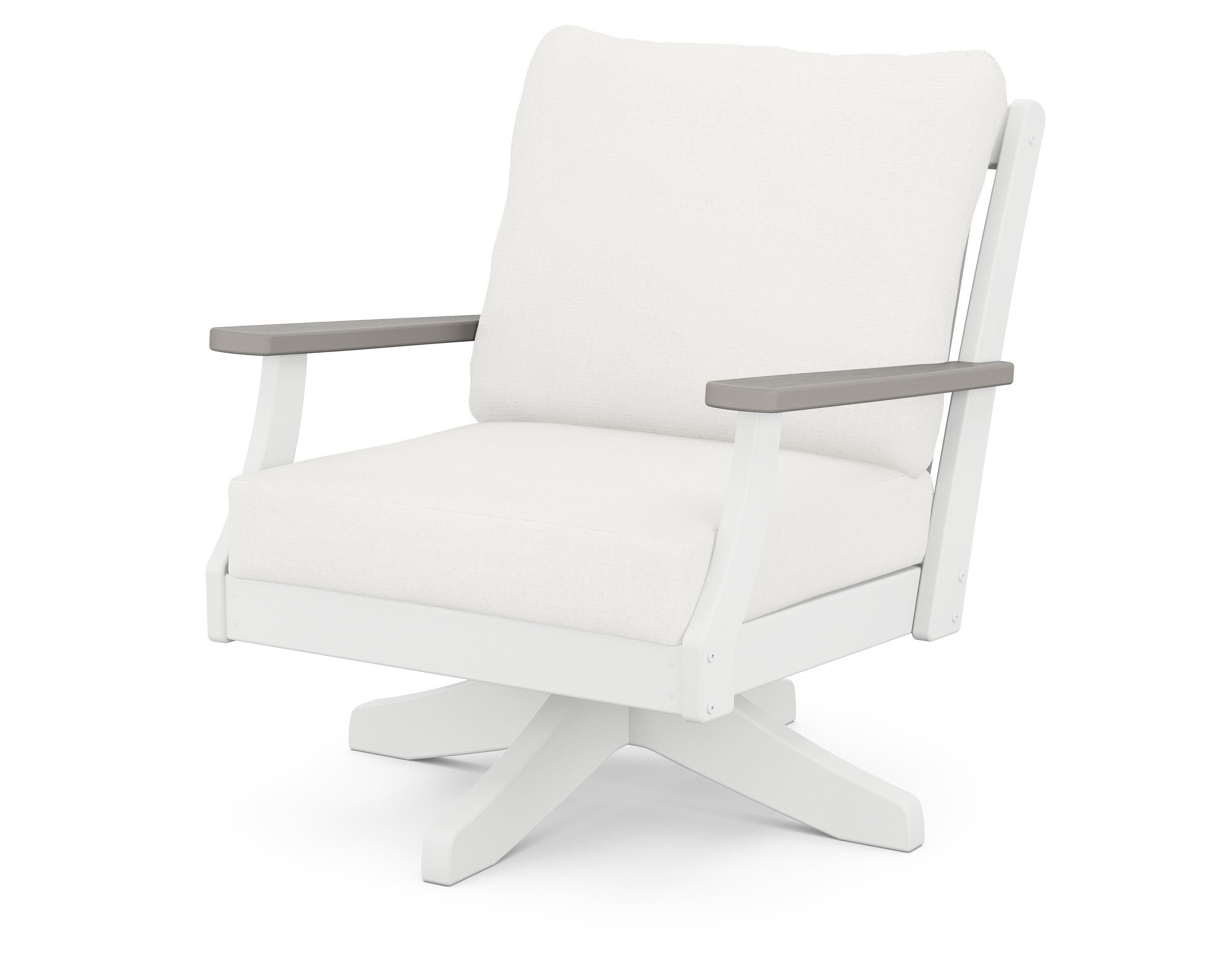 POLYWOOD® Braxton Deep Seating Swivel Chair in White / Driftwood / Natural Linen