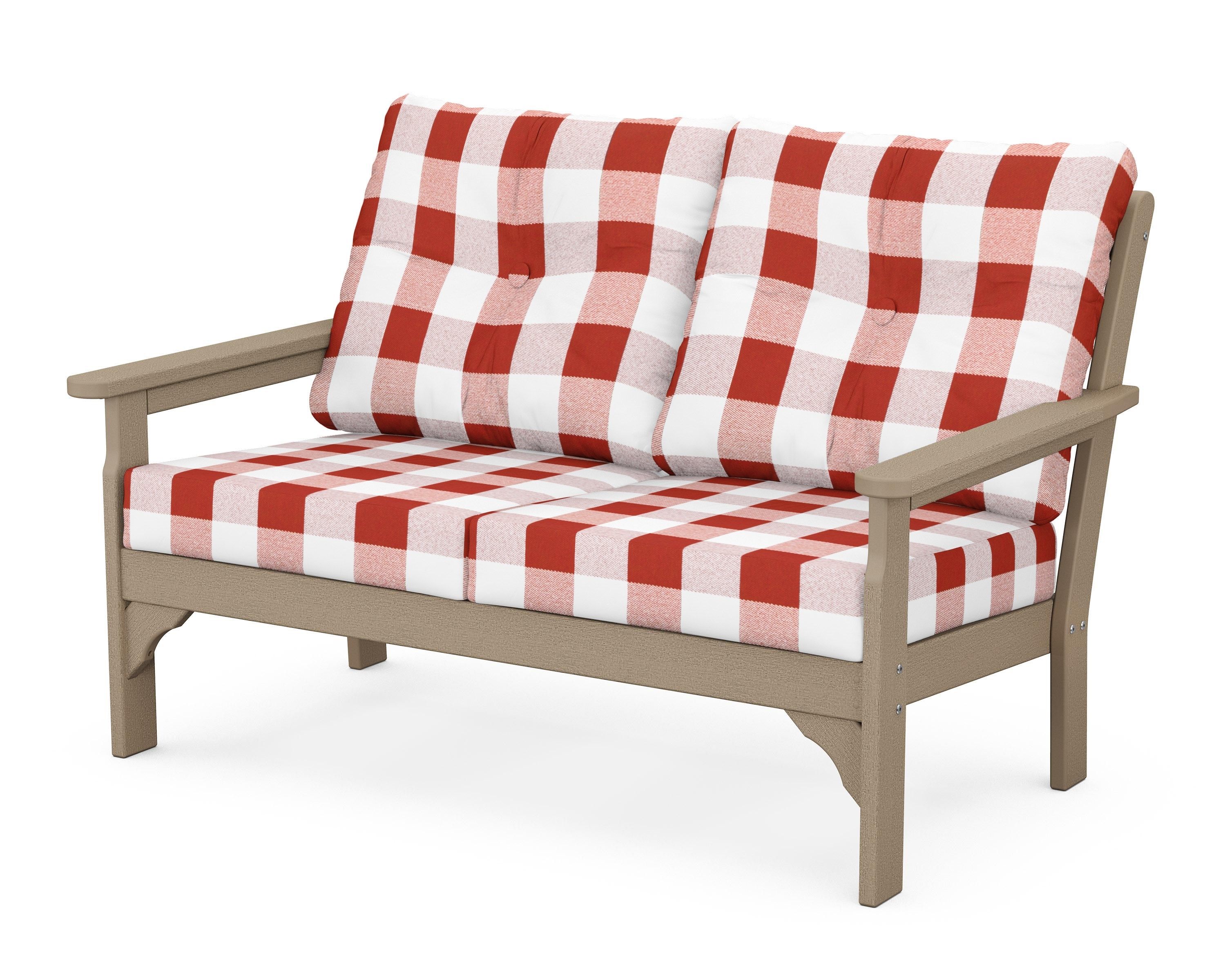 POLYWOOD® Vineyard Deep Seating Loveseat in Vintage Sahara / Buffalo Plaid Crimson
