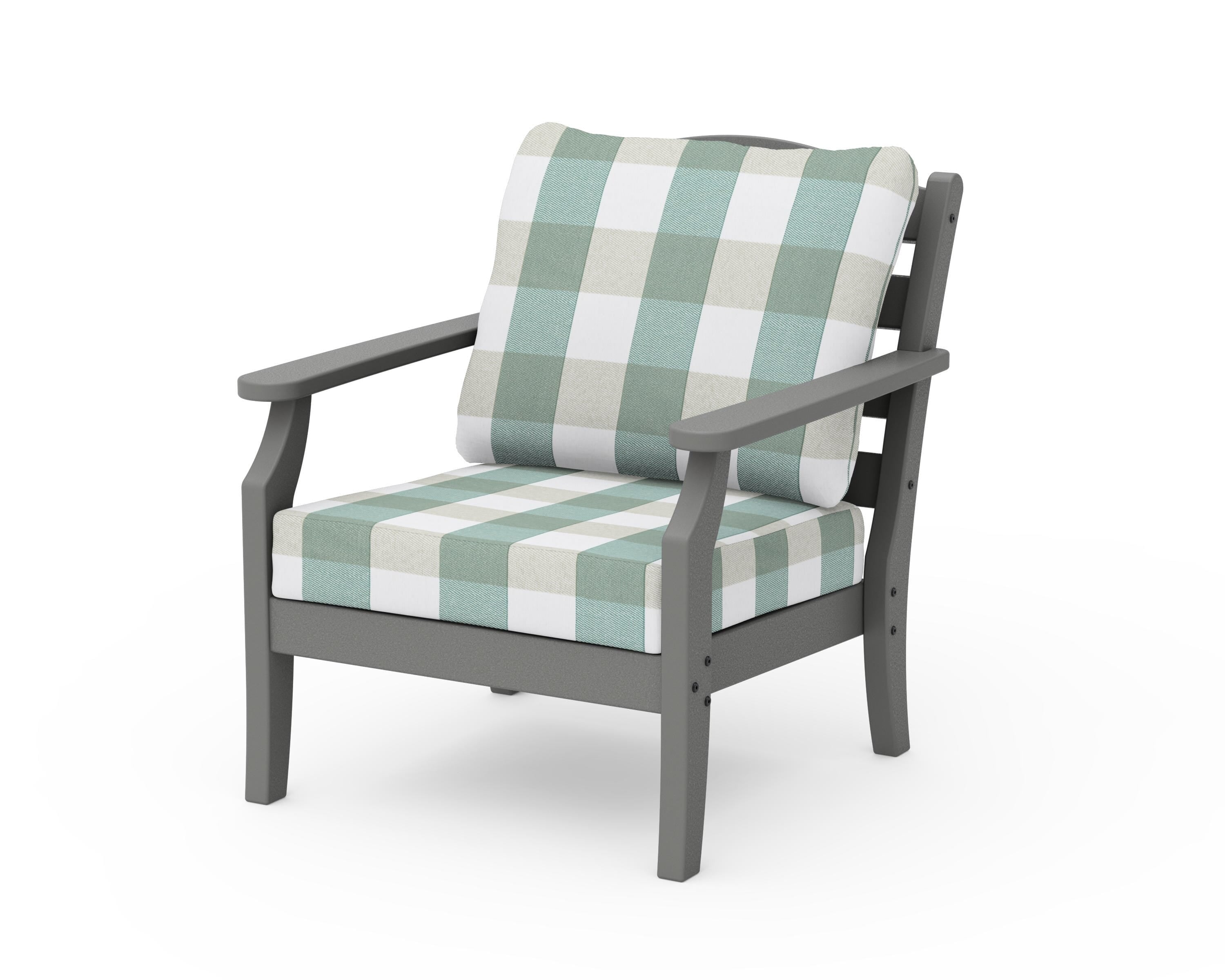 Draper James™ by POLYWOOD® Savannah Deep Seating Chair in Slate Grey / Buffalo Plaid Glacier Spa