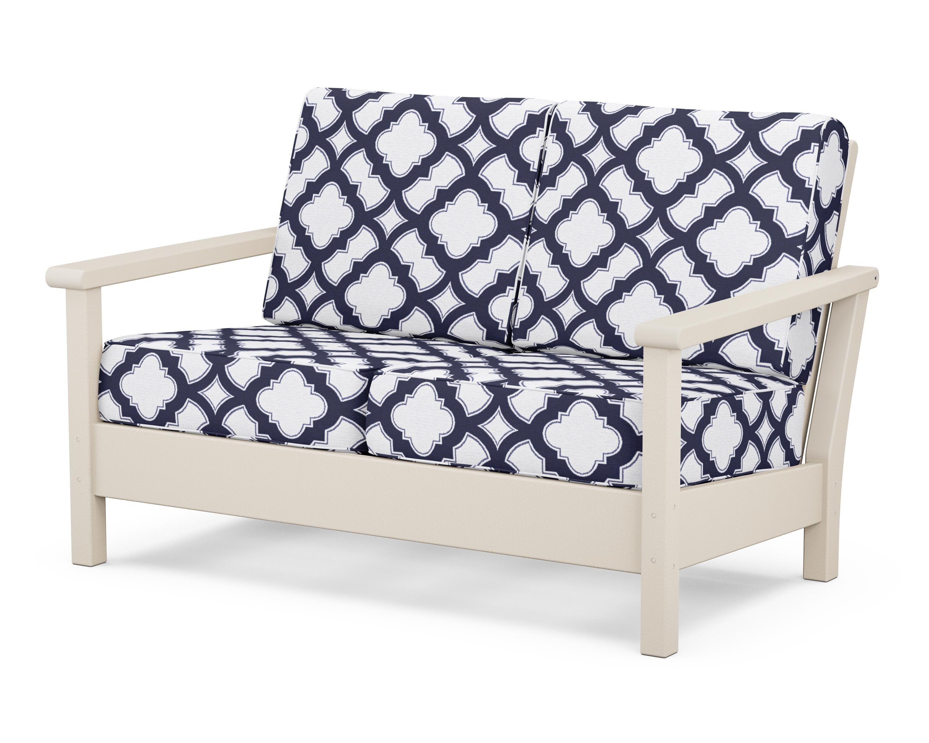 POLYWOOD® Harbour Deep Seating Loveseat in Sand / Trellis Navy