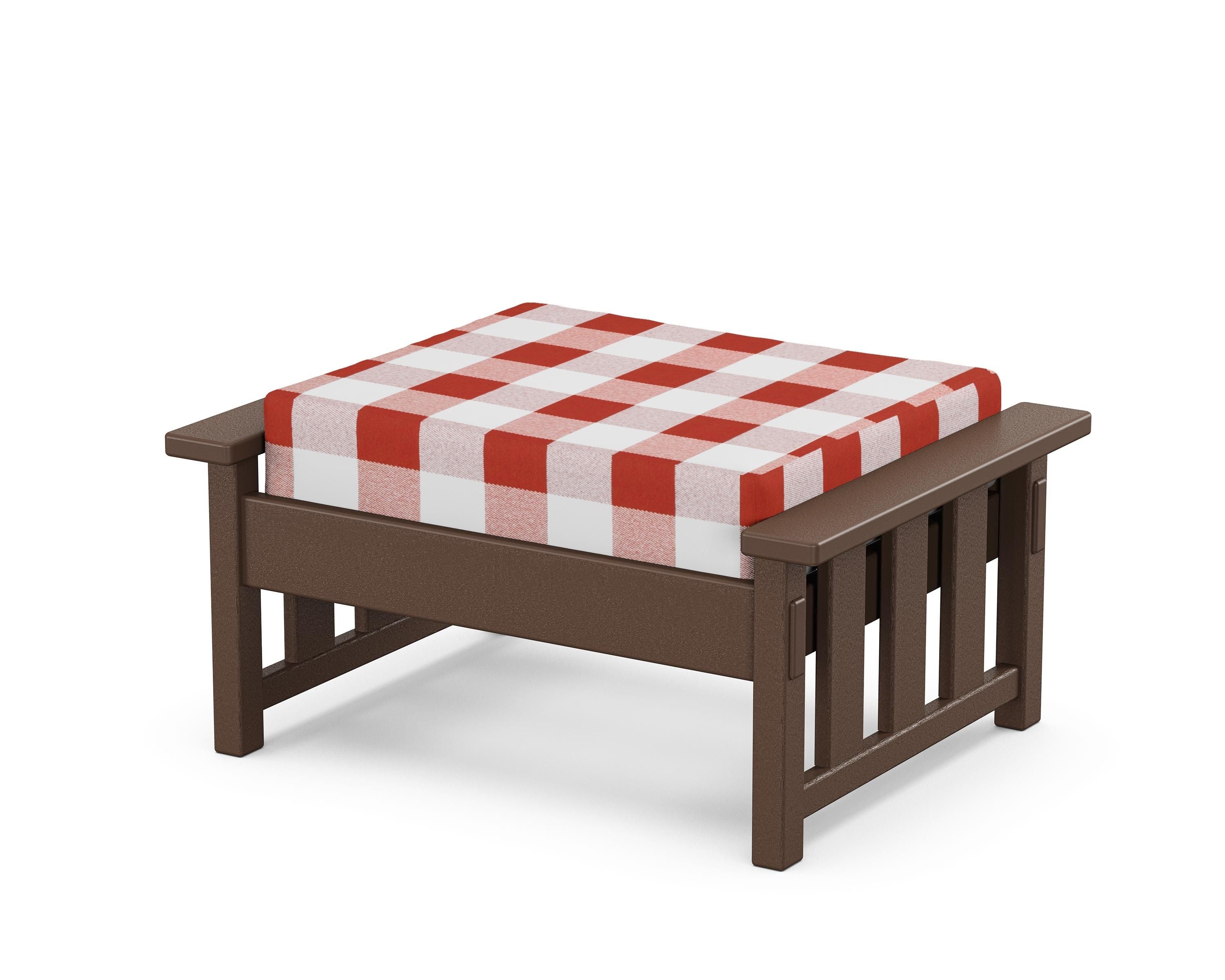 Martha Stewart by POLYWOOD® Acadia Deep Seating Ottoman in Mahogany / Buffalo Plaid Crimson