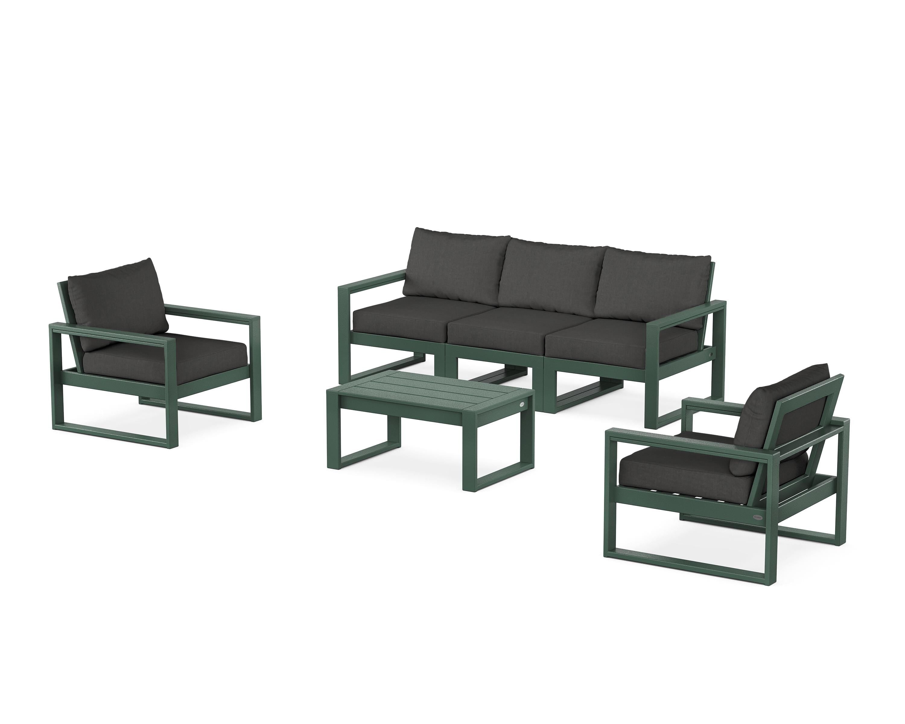POLYWOOD® EDGE Sectional 4-Piece Deep Seating Set with Sofa in Green / Spectrum Carbon