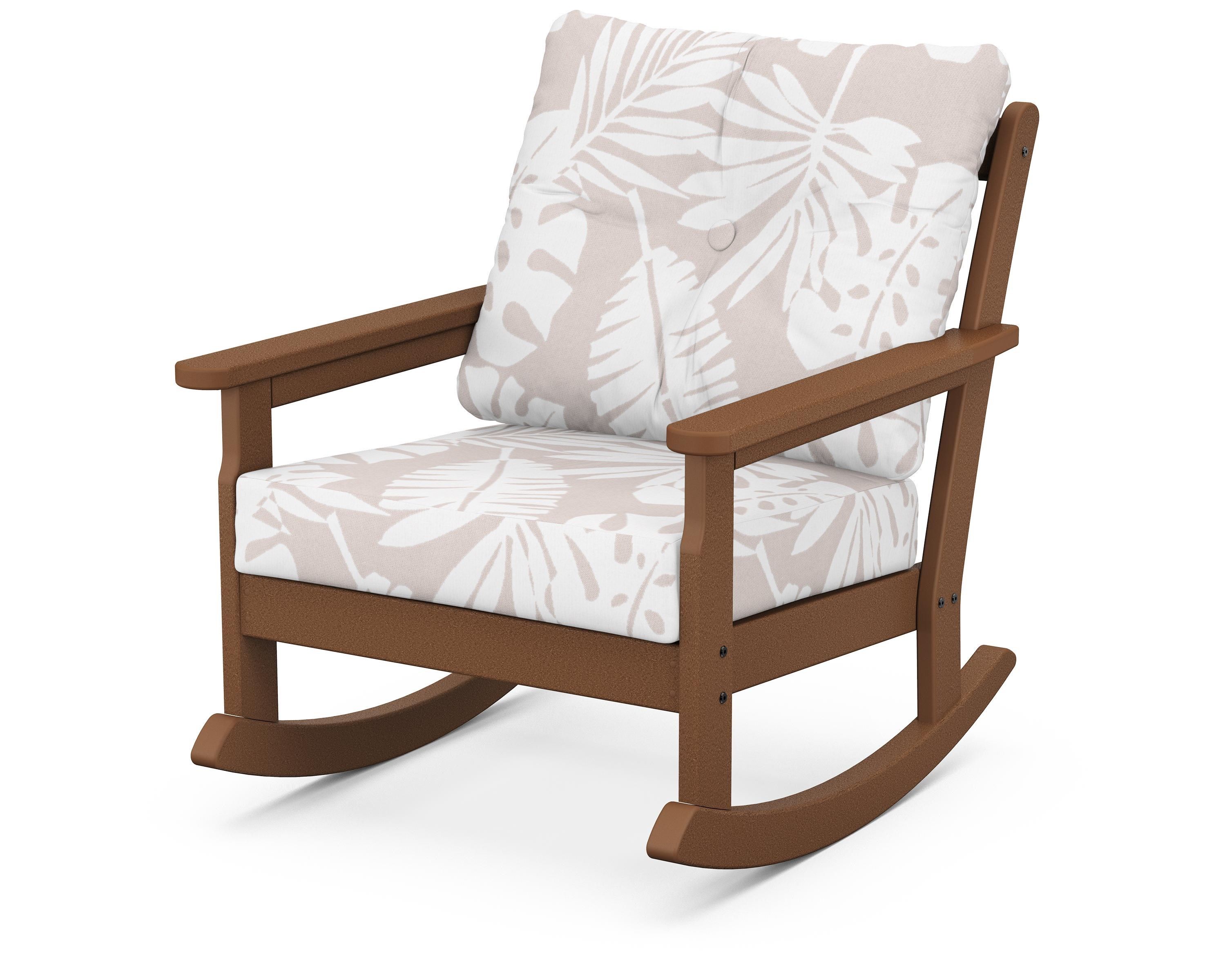POLYWOOD® Vineyard Deep Seating Rocking Chair in Teak / Leaf Dune Burlap