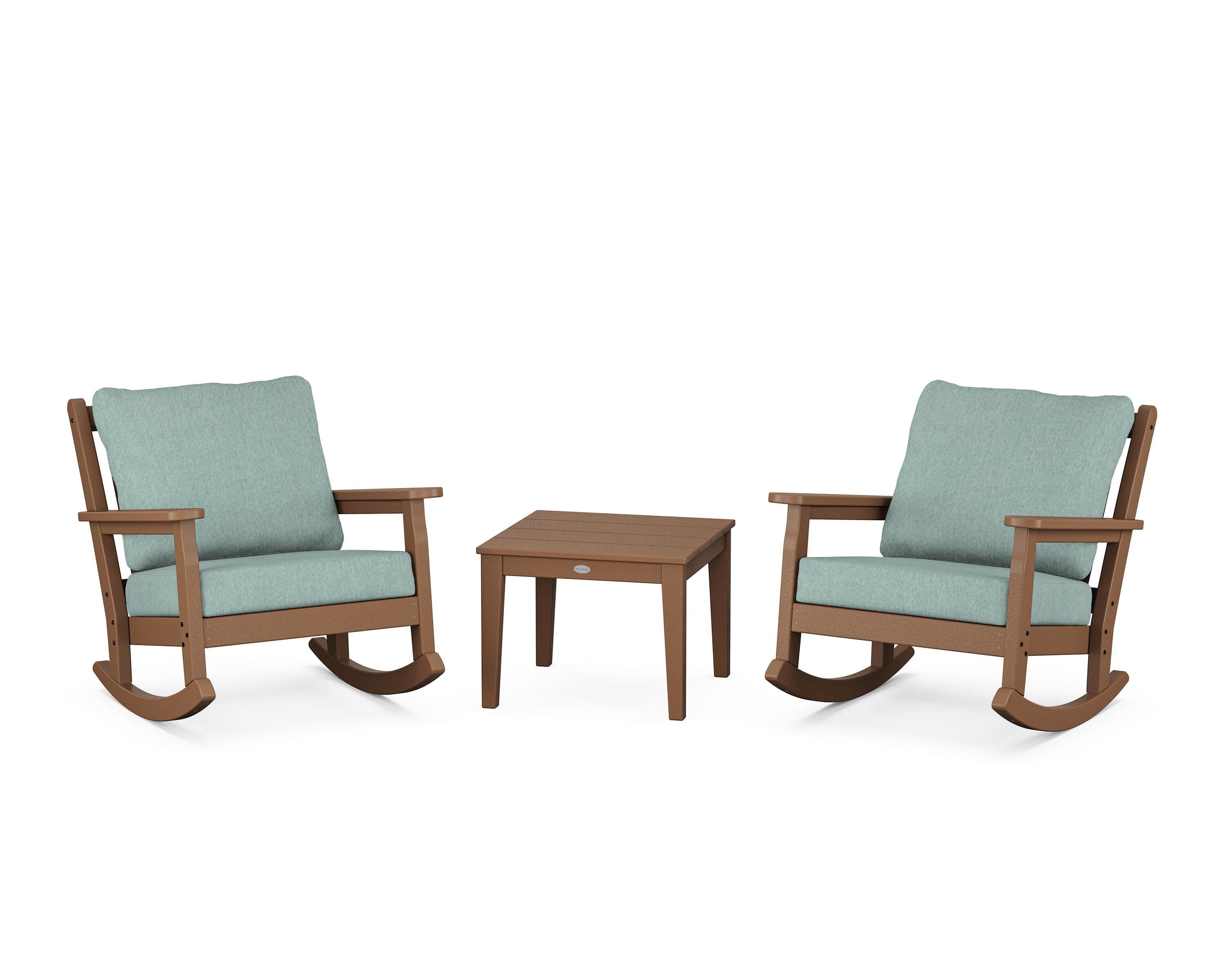 POLYWOOD® Chippendale 3-Piece Deep Seating Rocker Set in Teak / Glacier Spa