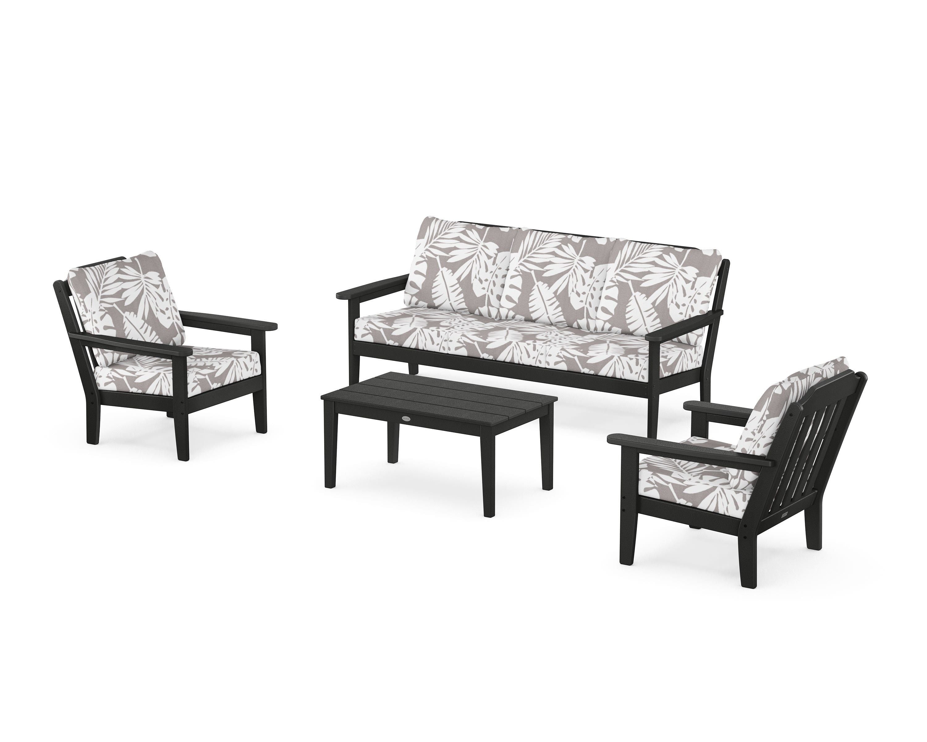 Country Living Cottage 4-Piece Deep Seating Set with Sofa in Black / Leaf Grey Mist