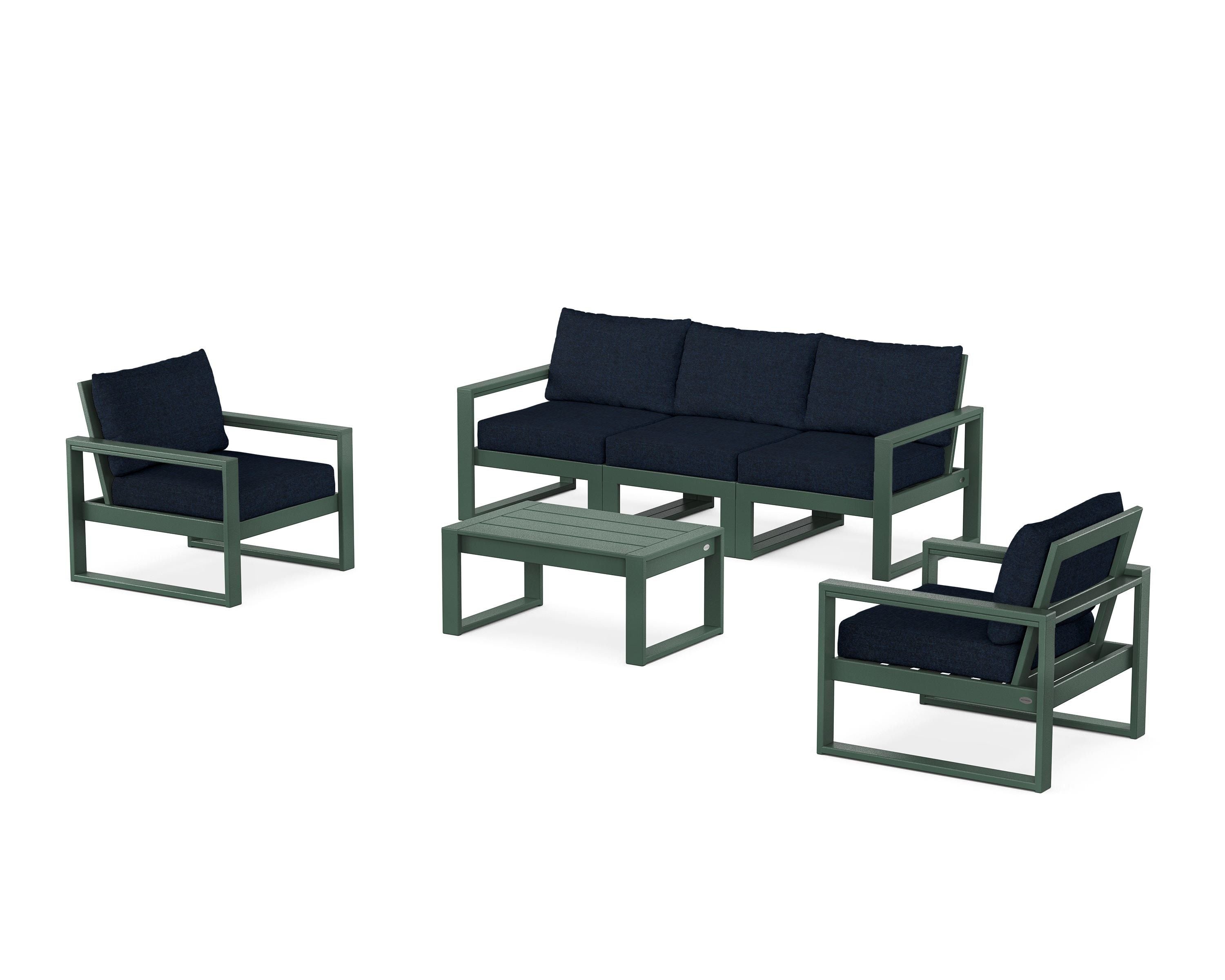 POLYWOOD® EDGE Sectional 4-Piece Deep Seating Set with Sofa in Green / Marine Indigo