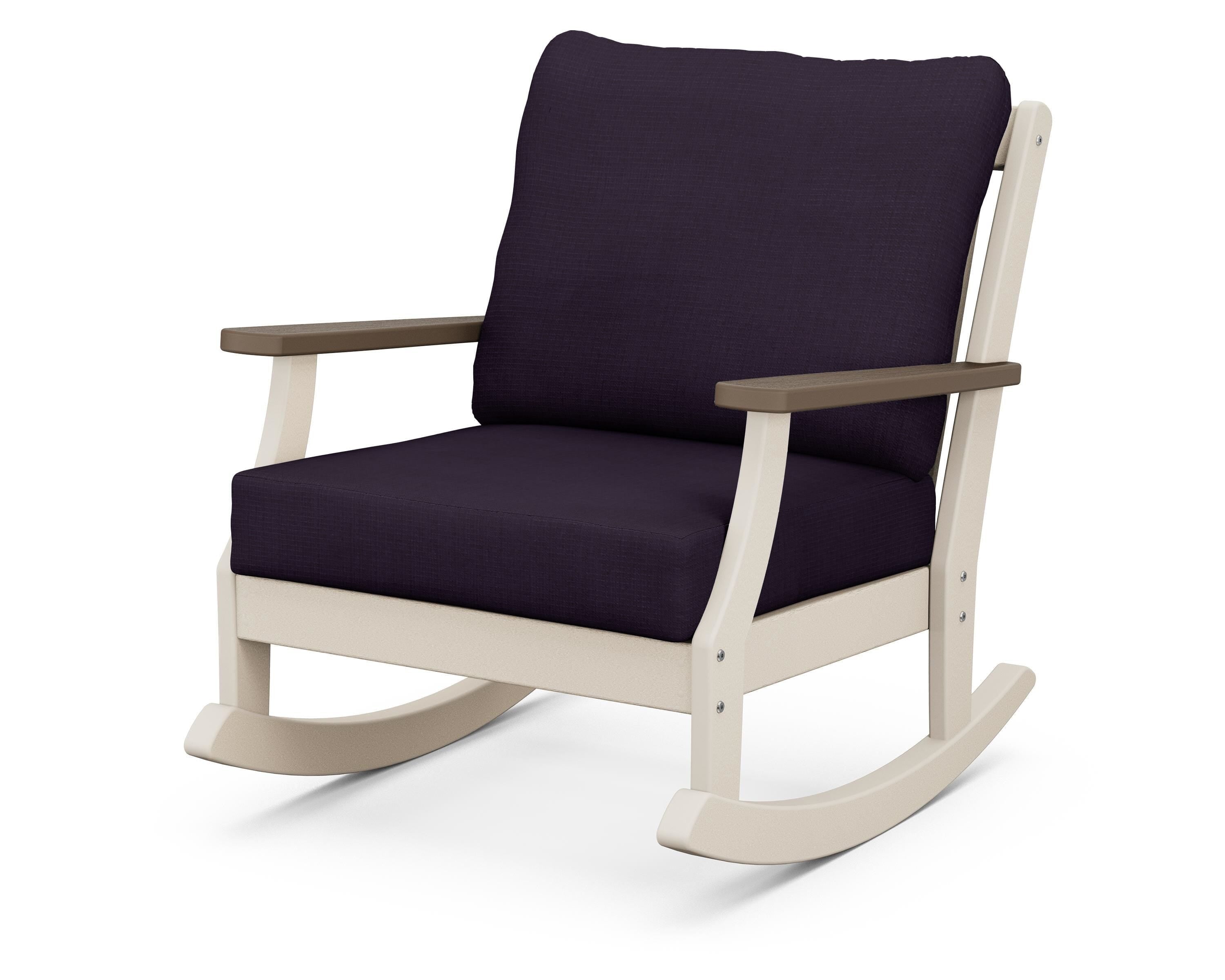 POLYWOOD® Braxton Deep Seating Rocking Chair in Sand / Kona / Navy Linen