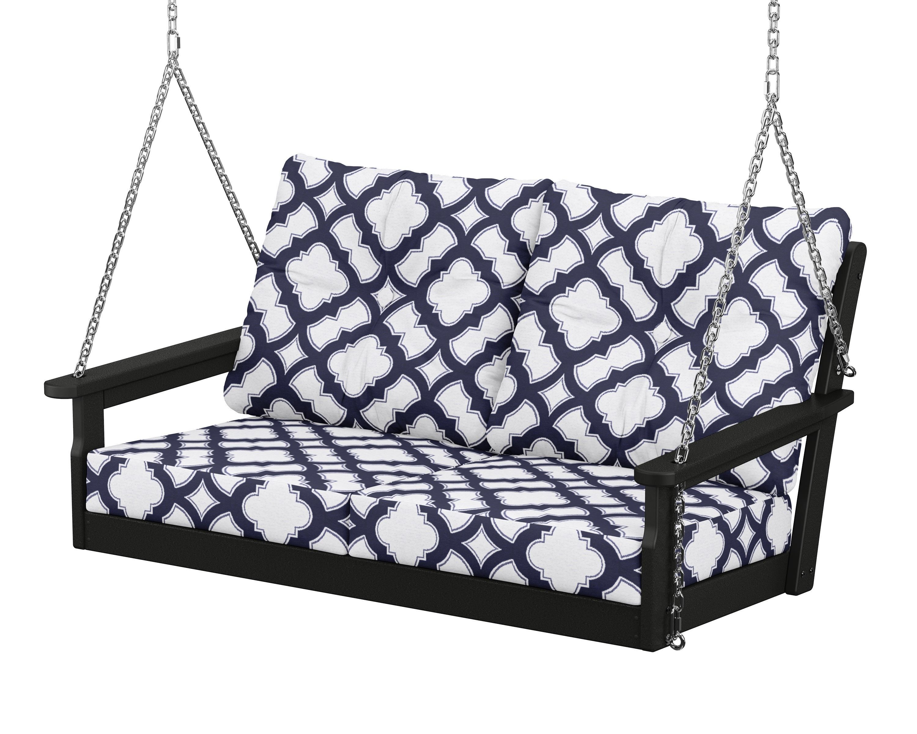 POLYWOOD® Vineyard Deep Seating Swing in Black / Trellis Navy
