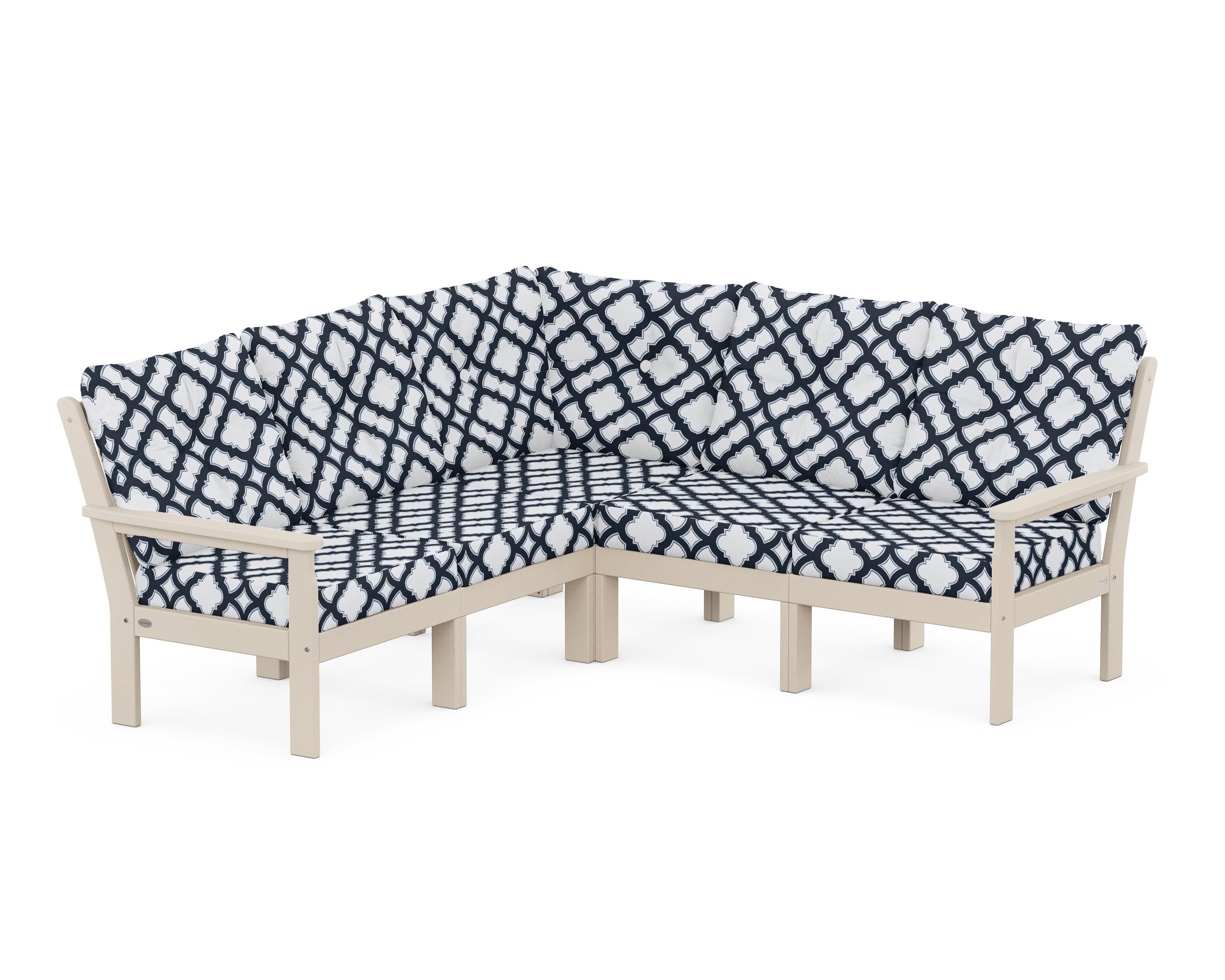 POLYWOOD® Vineyard 5-Piece Sectional in Sand / Trellis Marine Indigo