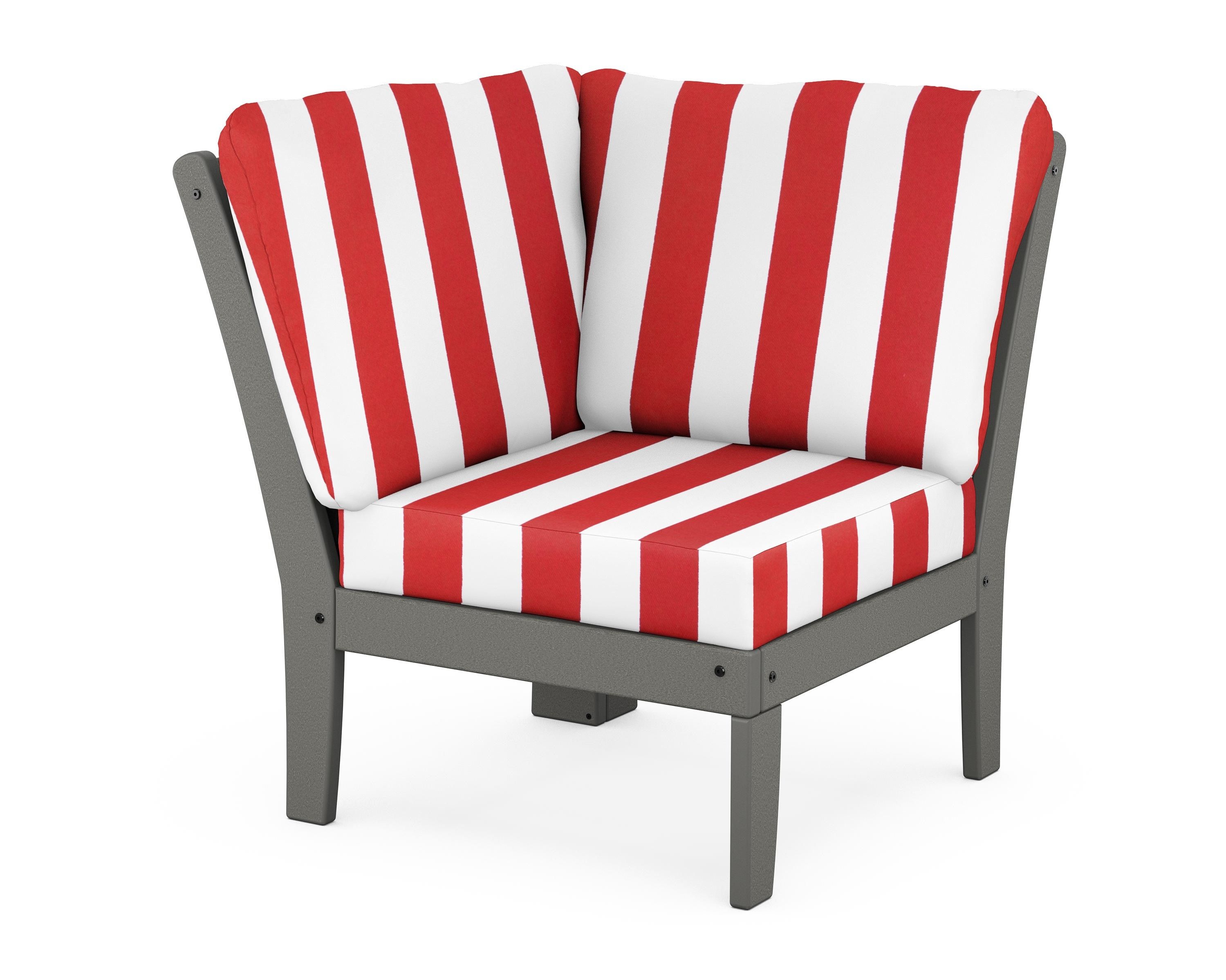 POLYWOOD® Braxton Modular Corner Chair in Slate Grey / Cabana Stripe Crimson