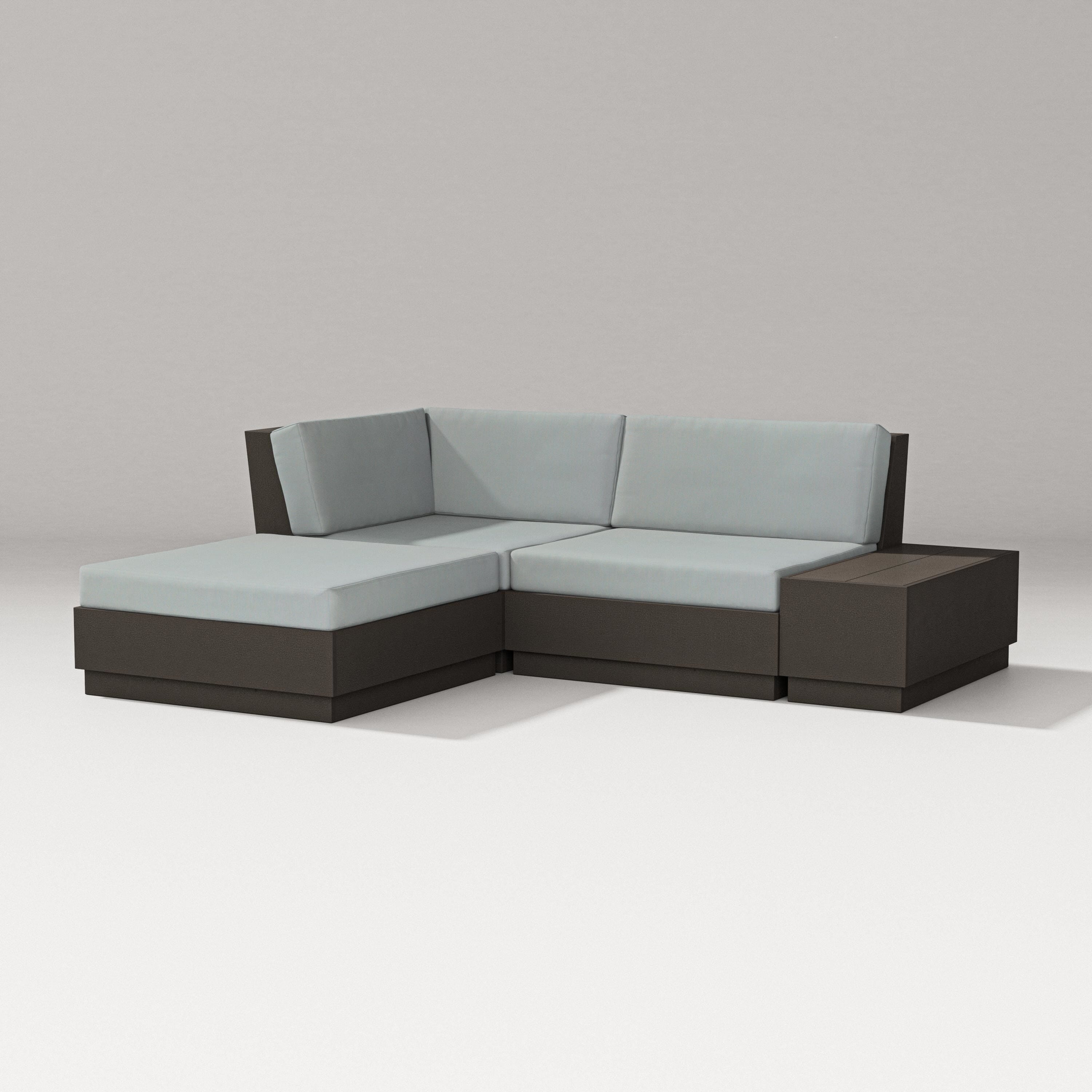 PW Designer Series Elevate Loveseat Sectional with Chaise in Vintage Coffee / Spa