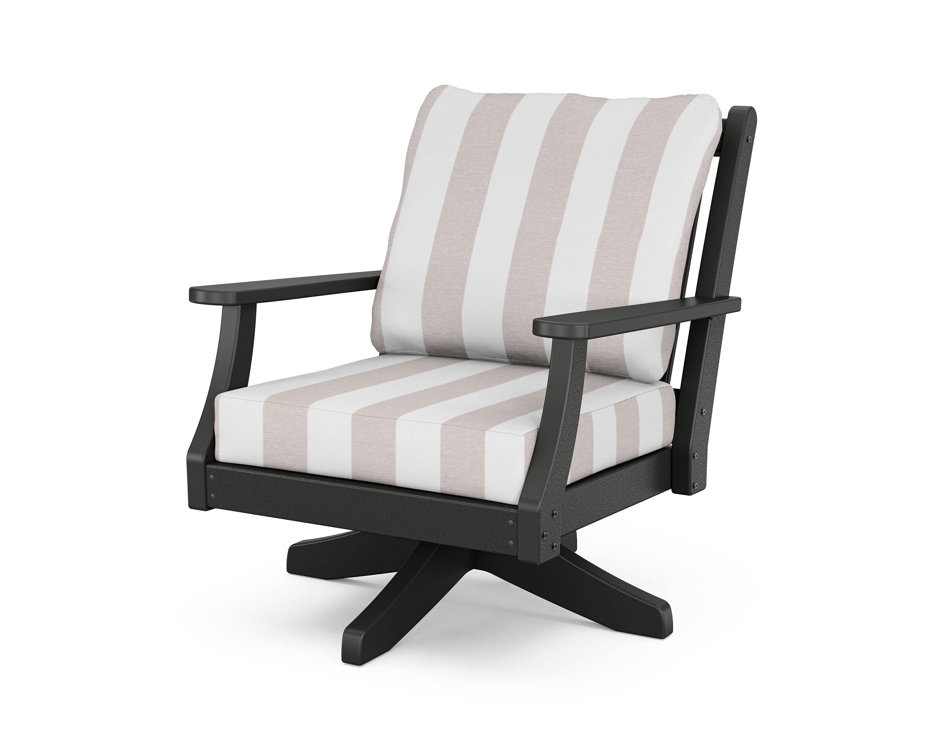 Country Living Wovendale Deep Seating Swivel Chair in Black / Cabana Stripe Dune Burlap