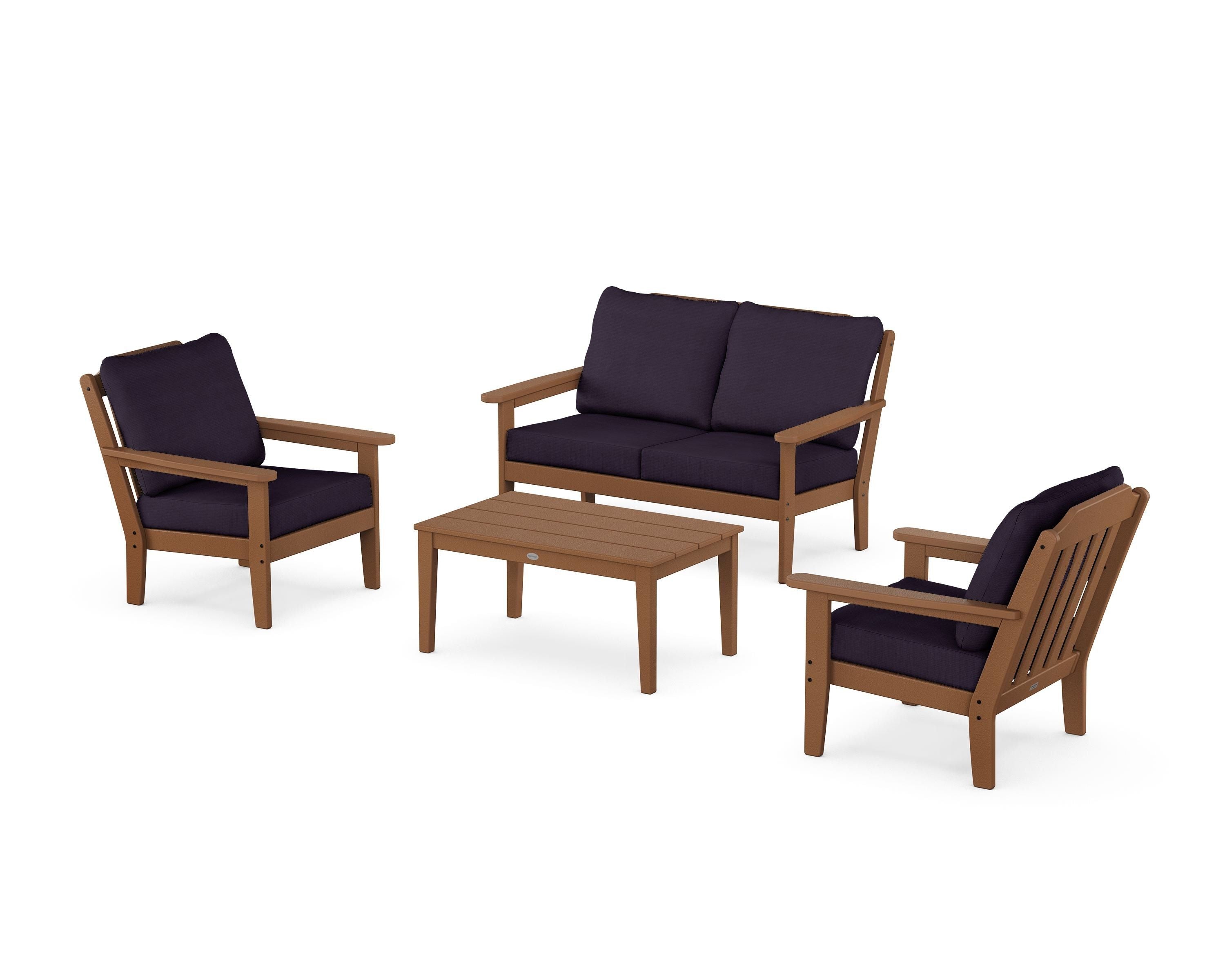 Country Living Cottage 4-Piece Deep Seating Set with Loveseat in Teak / Navy Linen