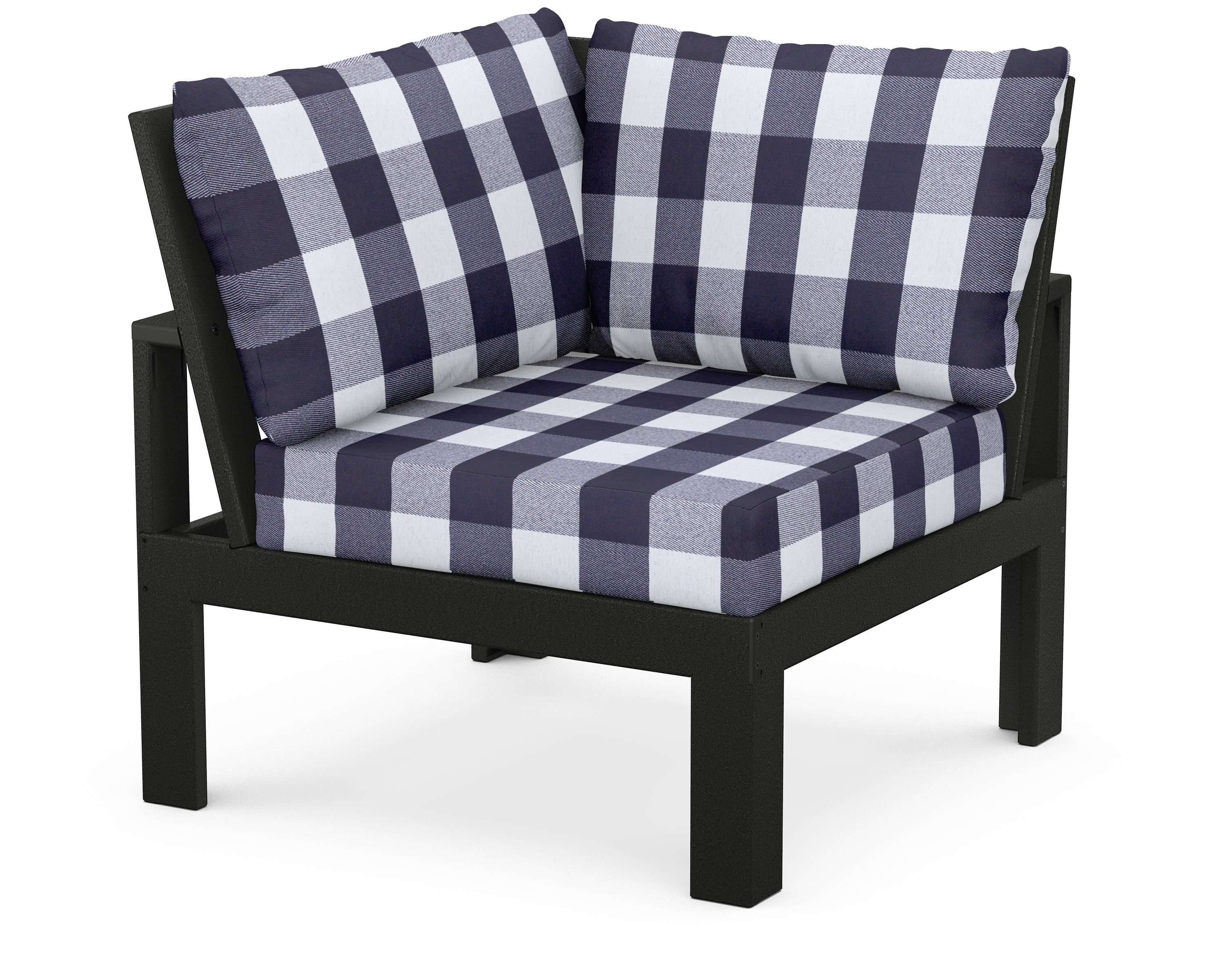 Unbranded Modular Corner Chair in Black / Buffalo Plaid Navy