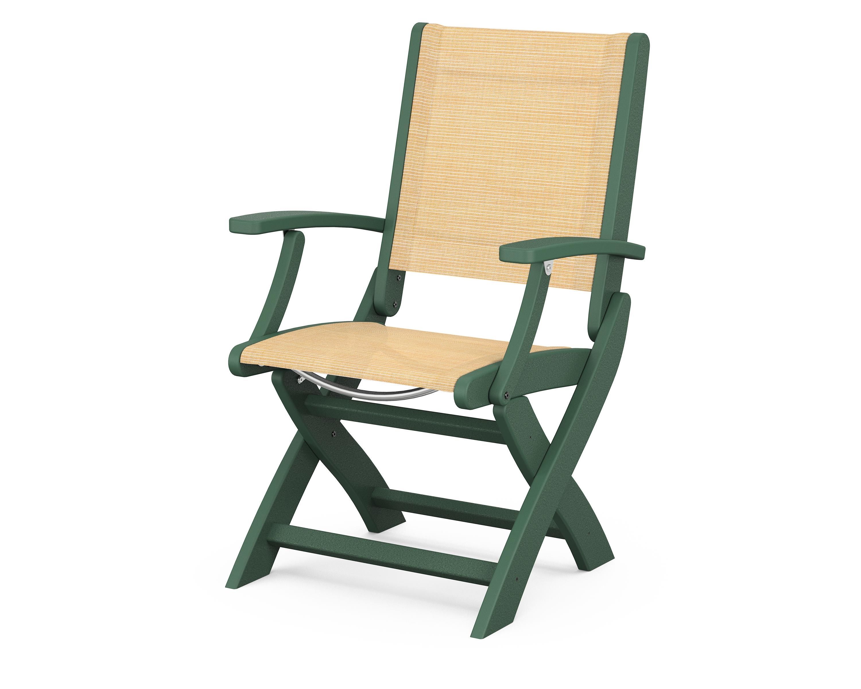 POLYWOOD® Coastal Folding Chair in Green / Dupioni Apricot Sling